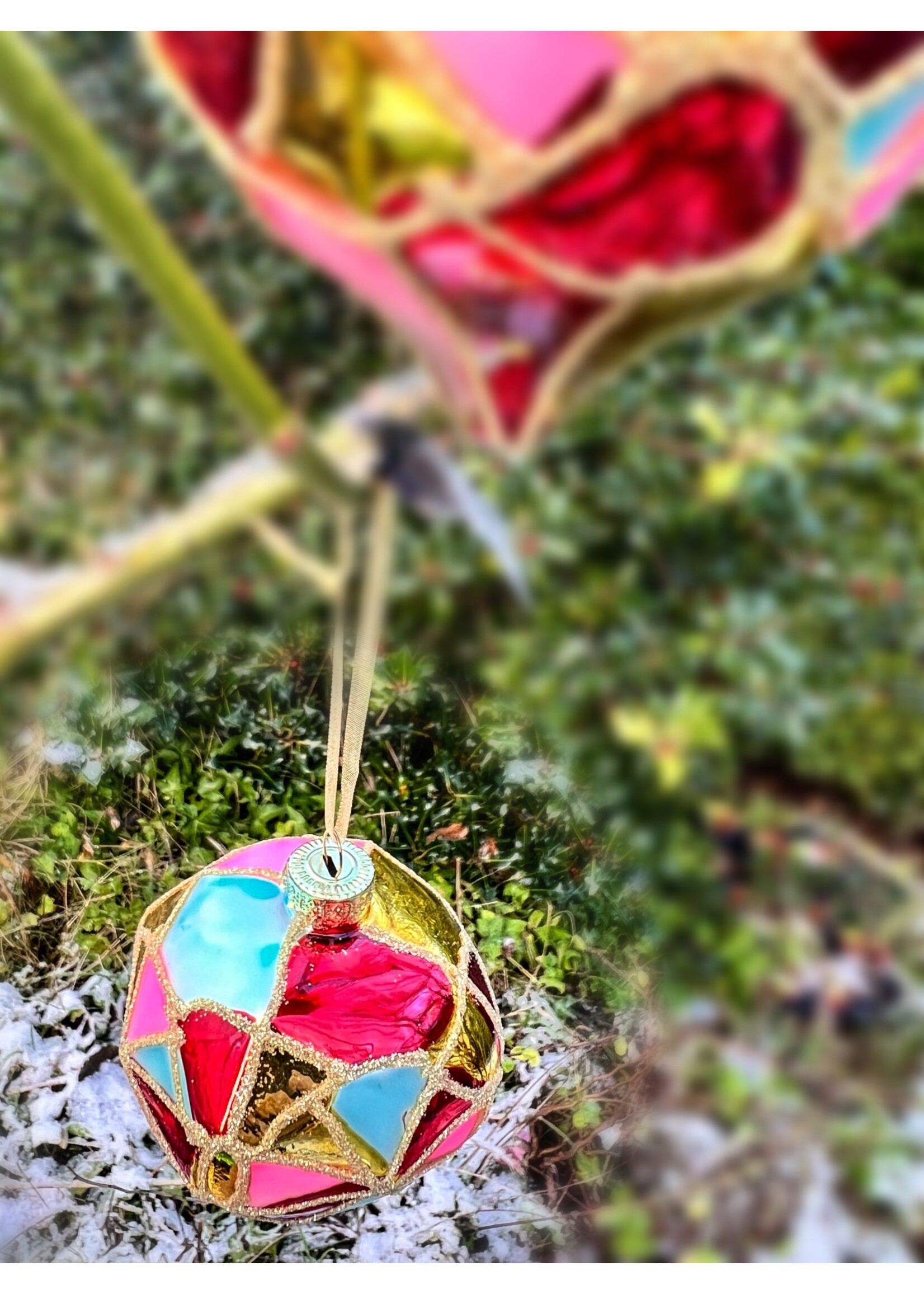 Kaemingkx8 Diamond Bauble pink ,blue, purple, red and gold pack of 2 hanging decorations 8cm