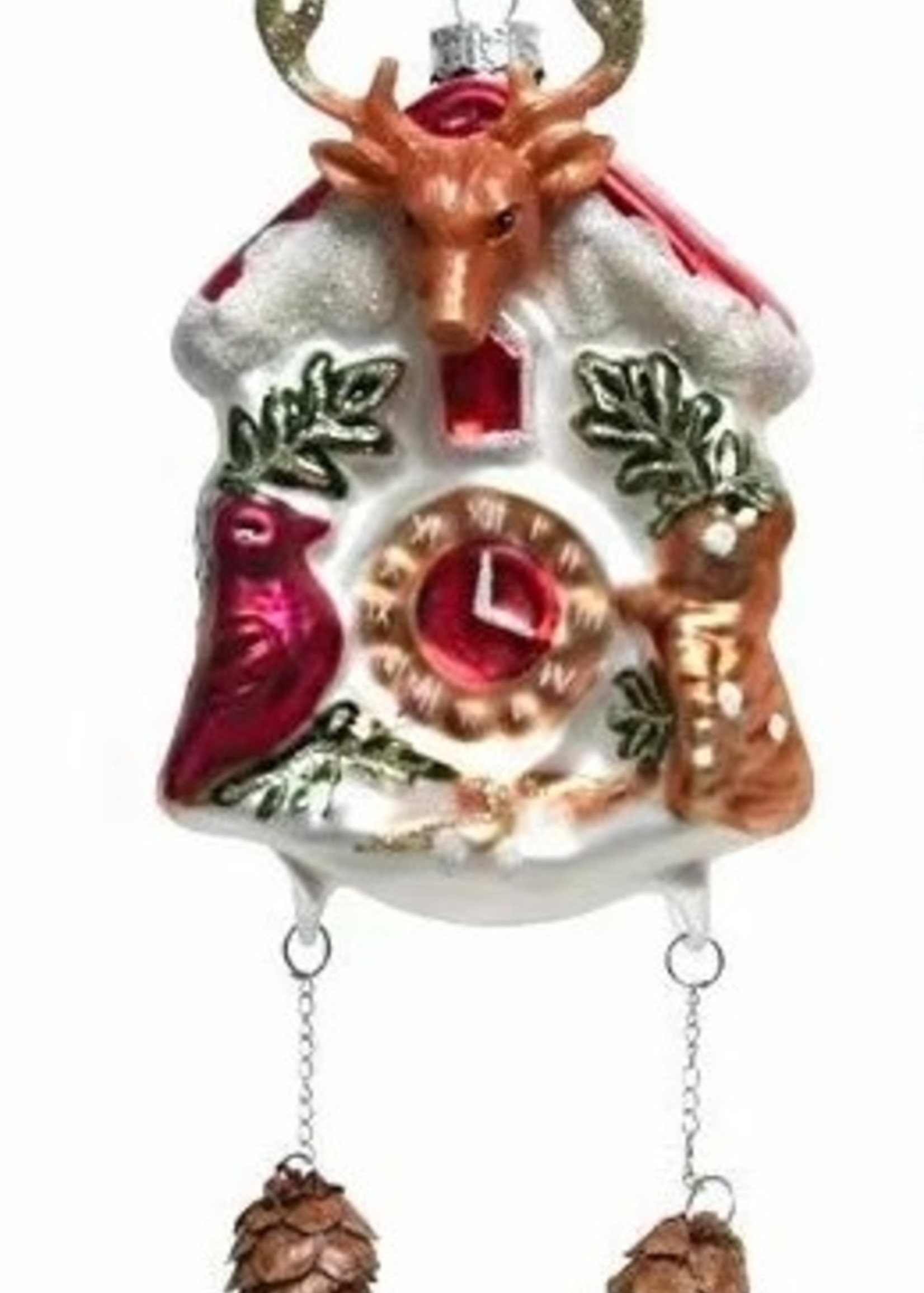 Decoris Deer Clock Hanging Decoration - Red