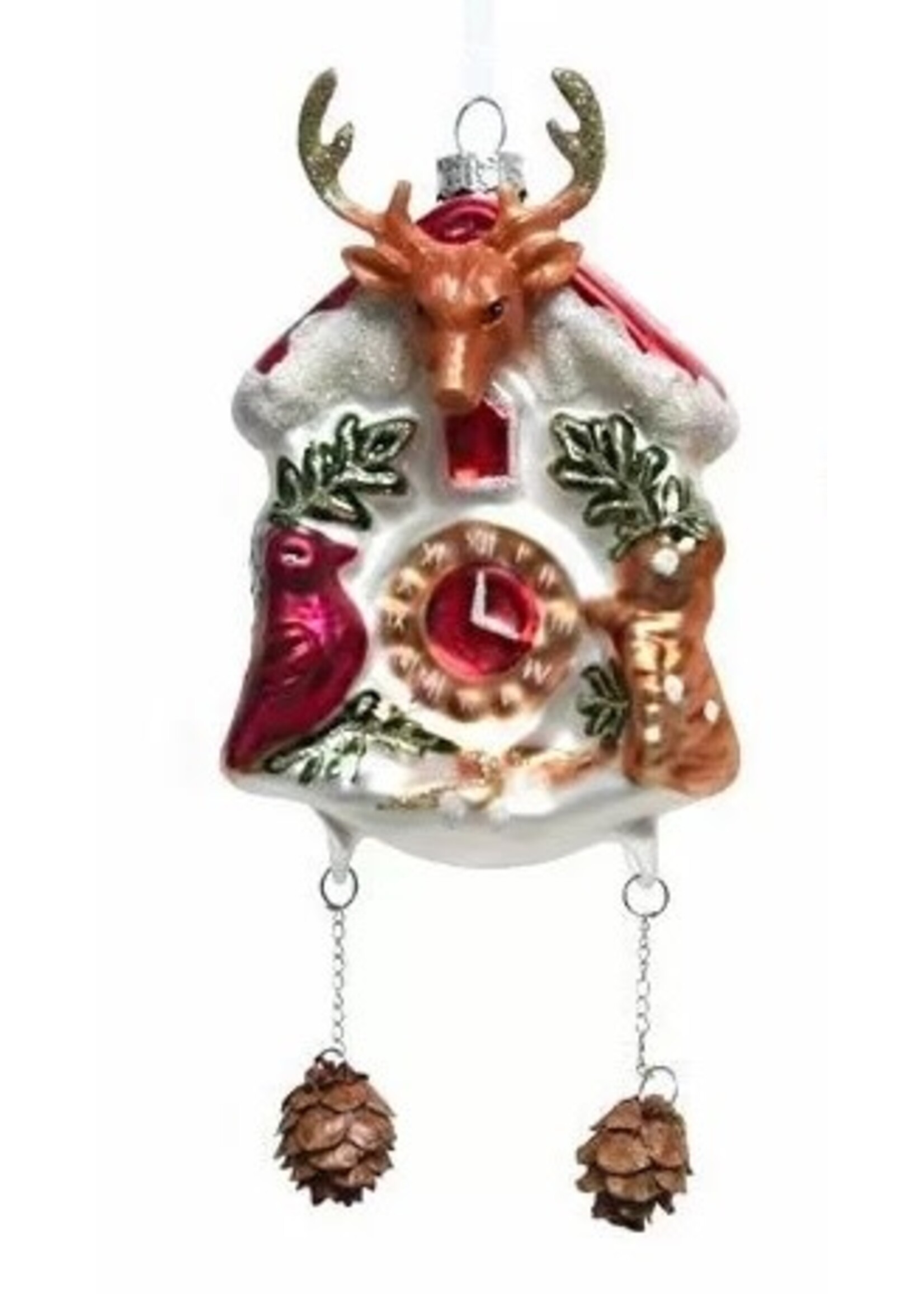 Decoris Deer Clock Hanging Decoration - Red