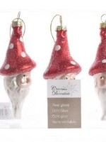 Decoris Santa  bauble with long red toadstool hat 3 Pack