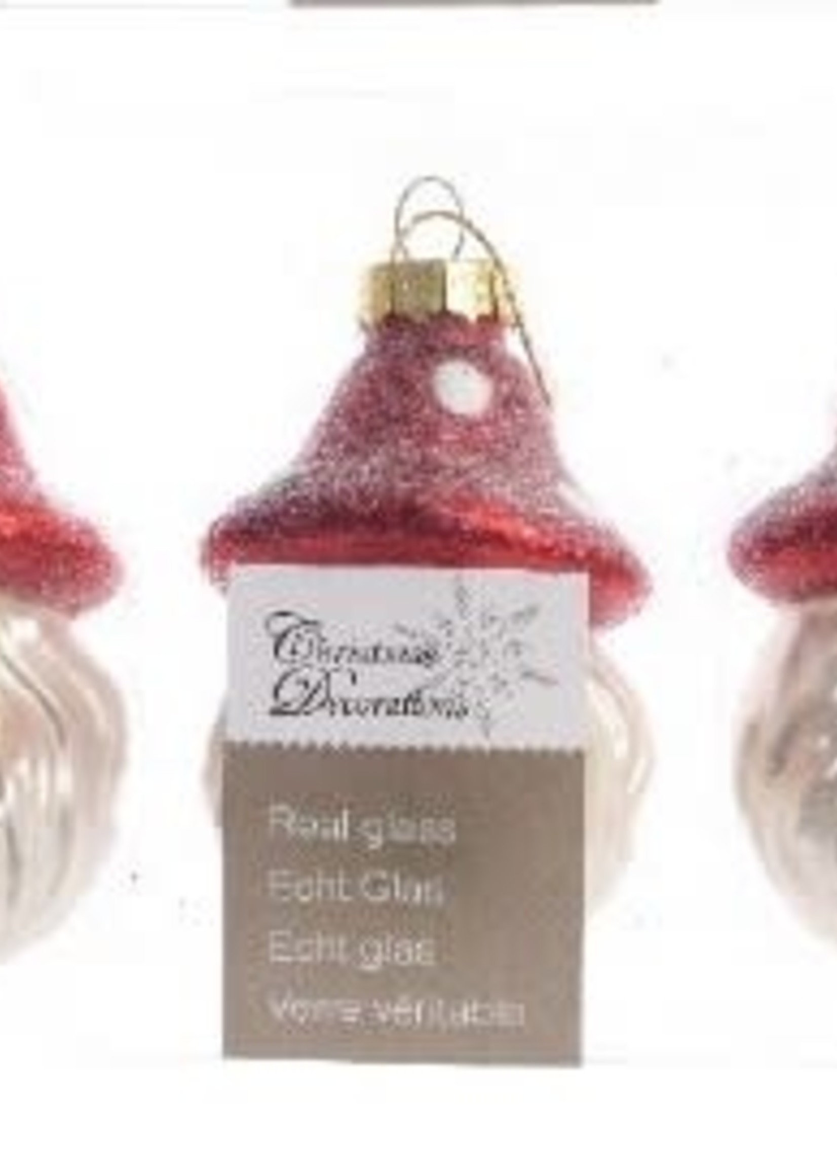 Decoris Santa  bauble with short red toadstool hat 3 pack