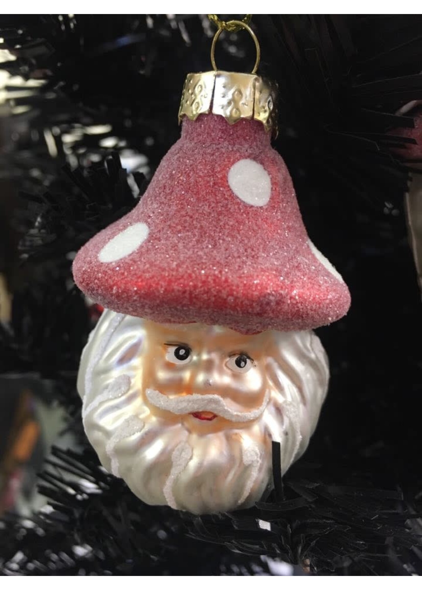 Decoris Santa  bauble with short red toadstool hat