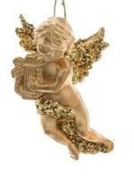 Decoris Gold Plastic Hanging Angel with Harp