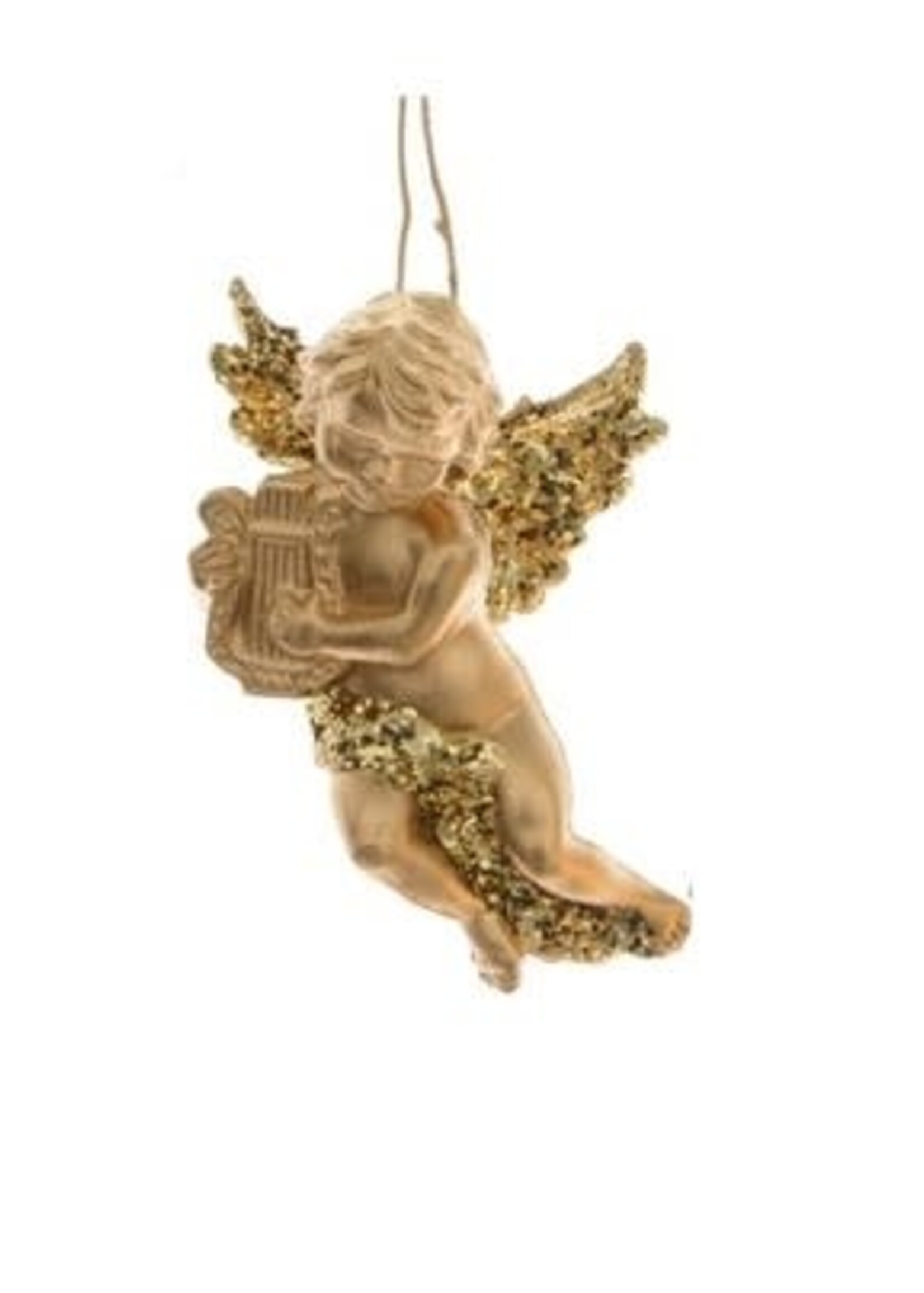Decoris Gold Plastic Hanging Angel with Harp