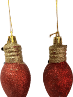 Premier Set of 2 glitter bulbs with gold trim 12cm