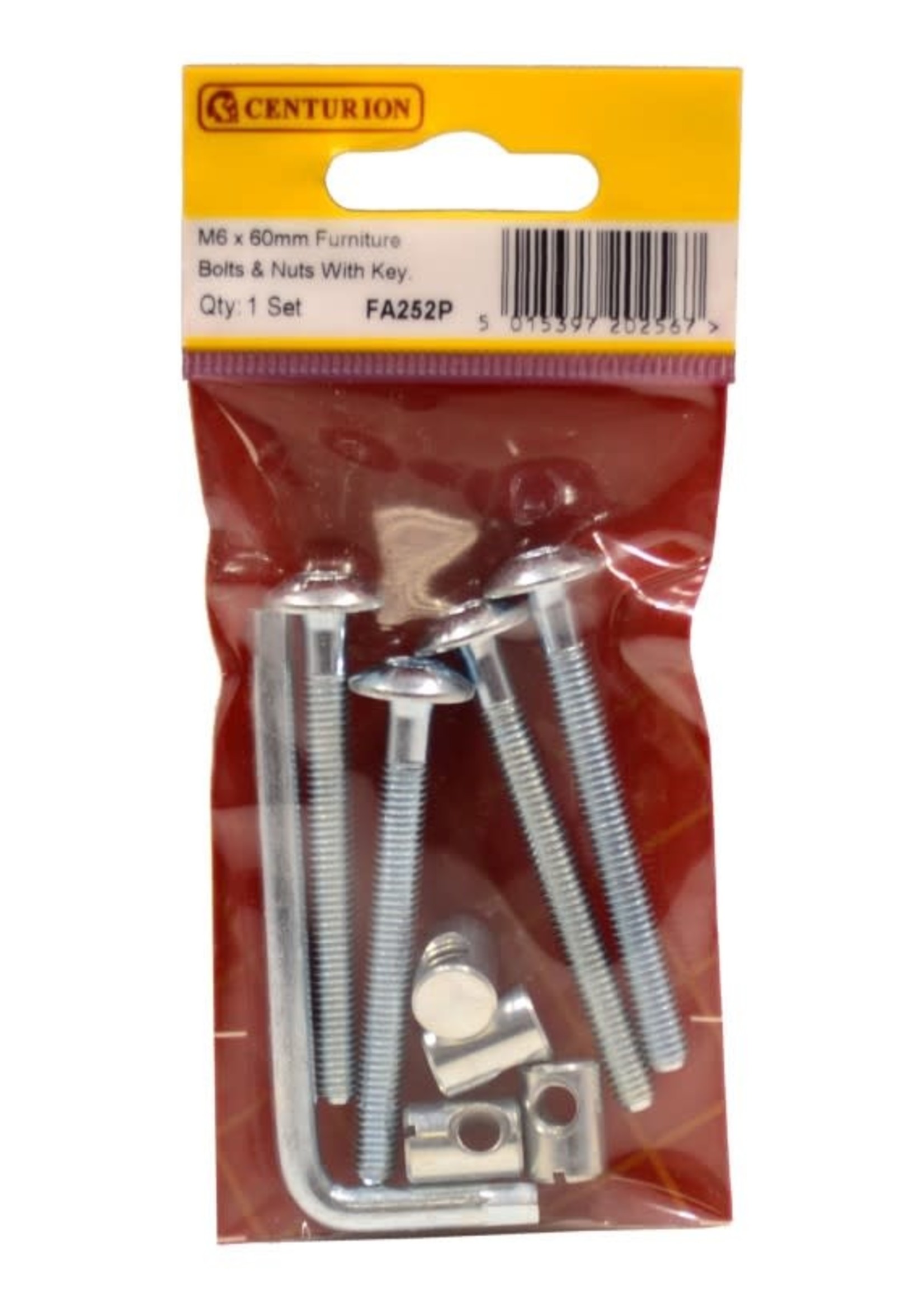 Furniture Bolts & Nuts with Hex Key M6 x 60mm (Pack of 5)