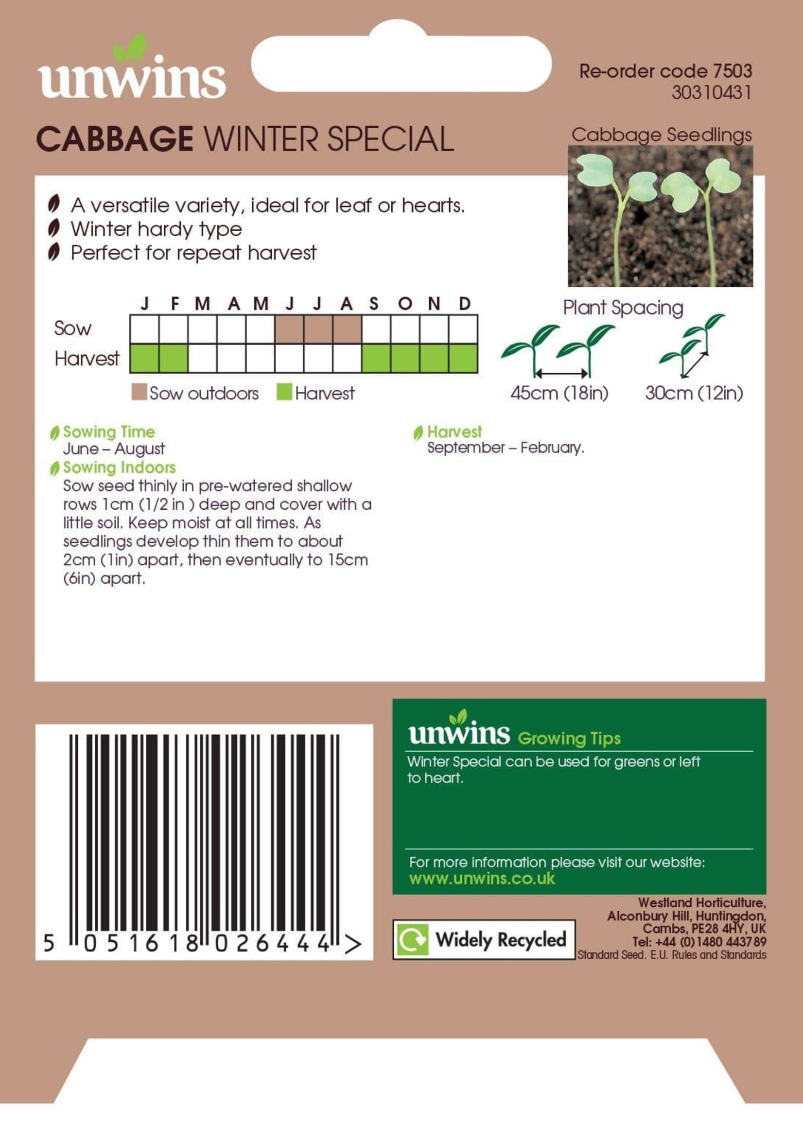 Unwins Cabbage (Spring Greens) Winter Green