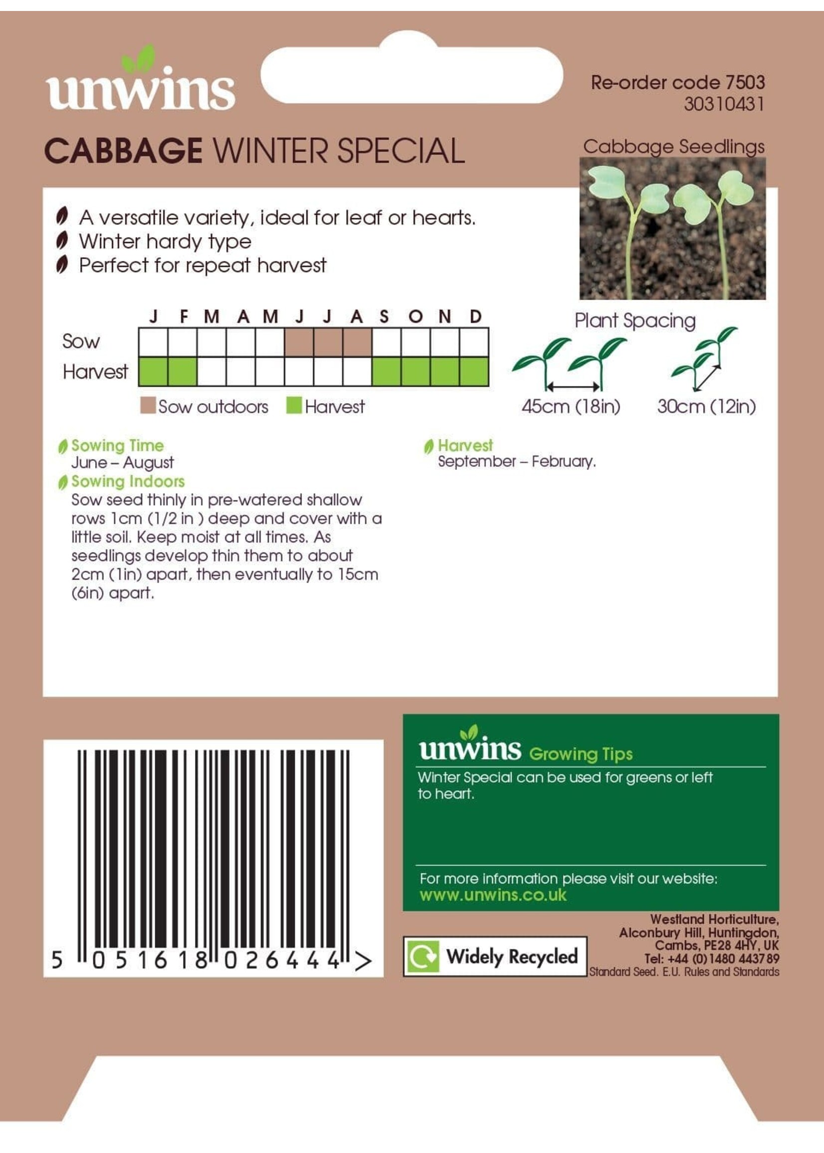 Unwins Cabbage (Spring Greens) Winter Green