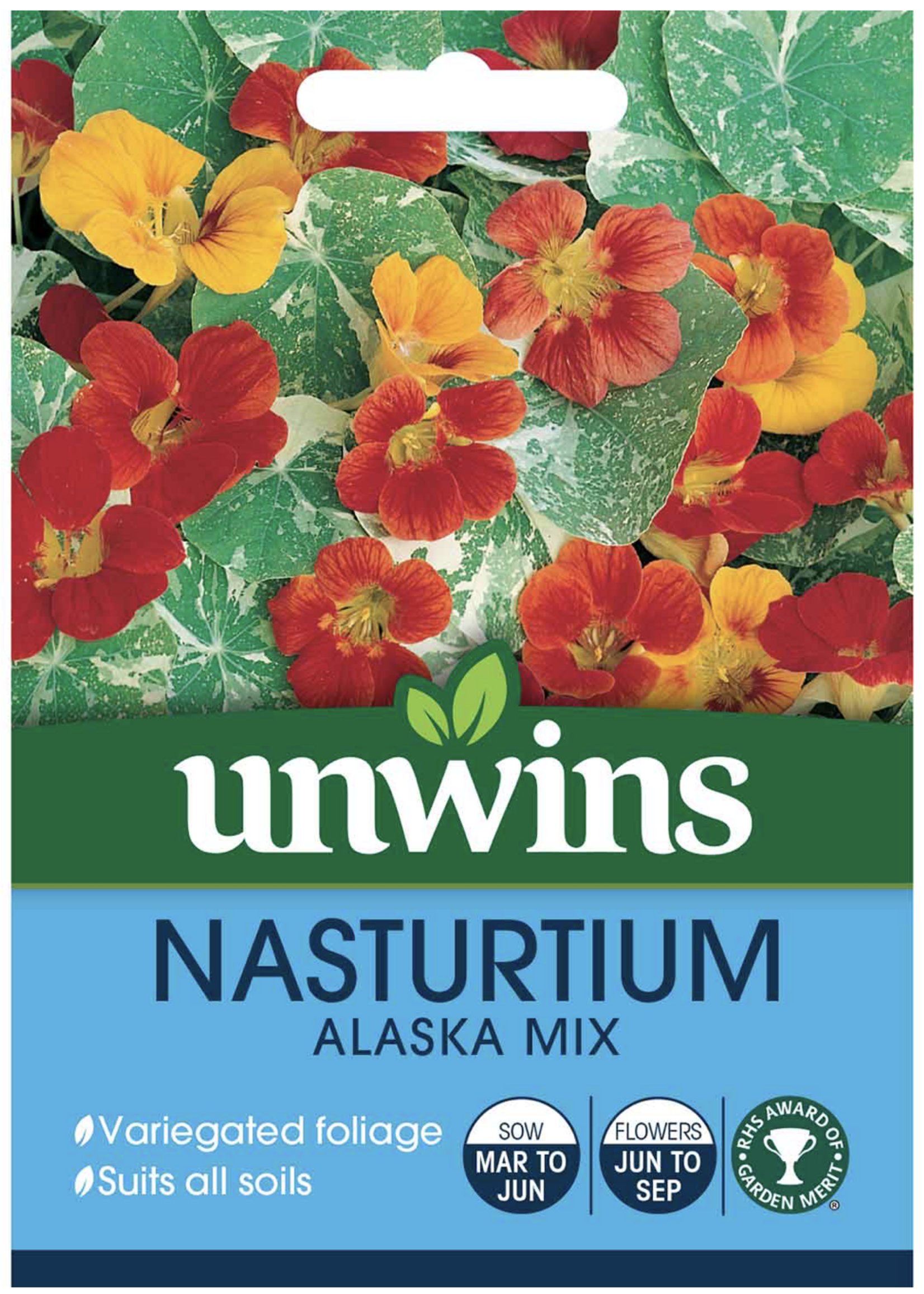 Unwins Nasturtium - Alaska Mix - approx 30 seeds