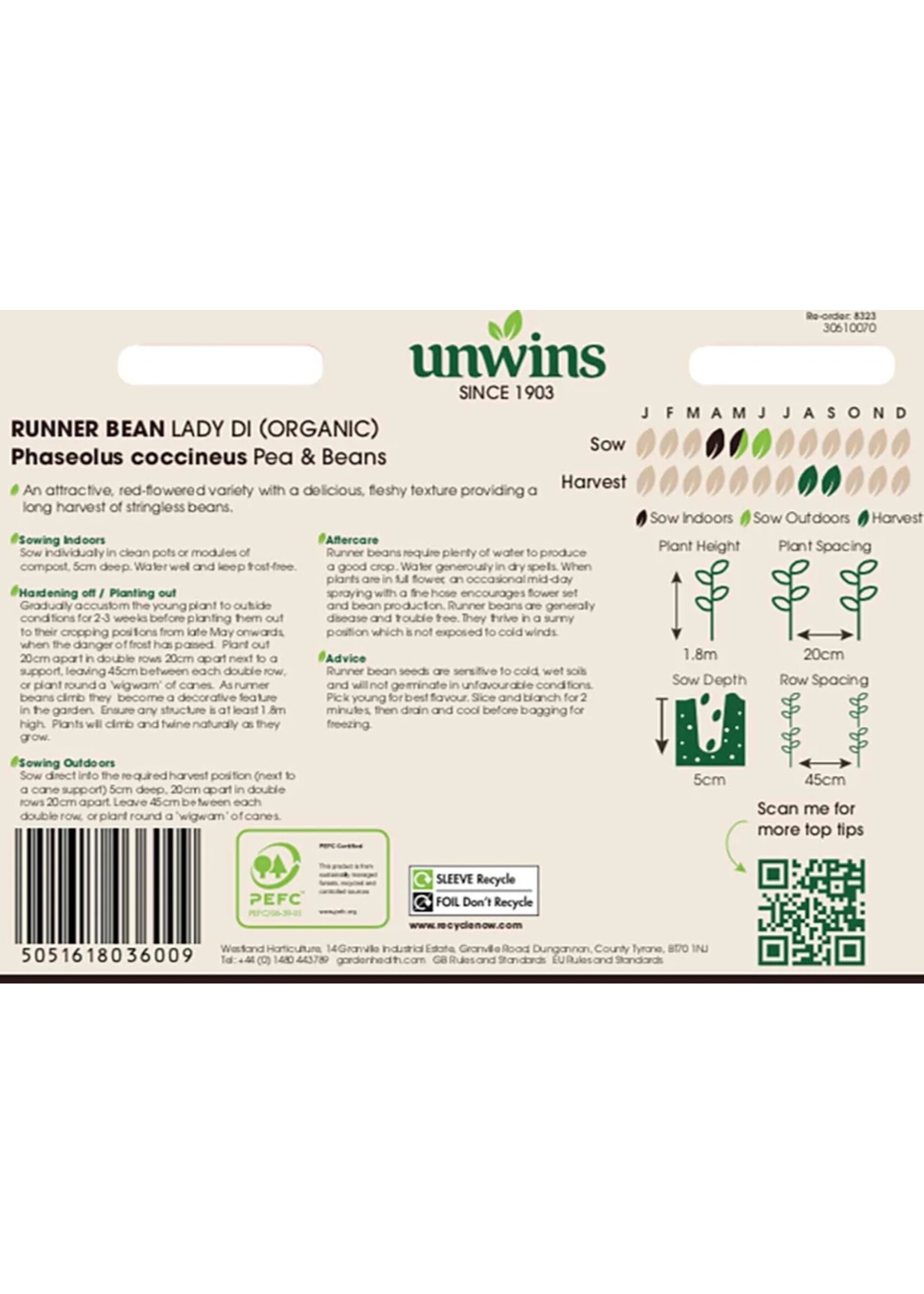 Unwins Organic Runner Bean - Lady Di