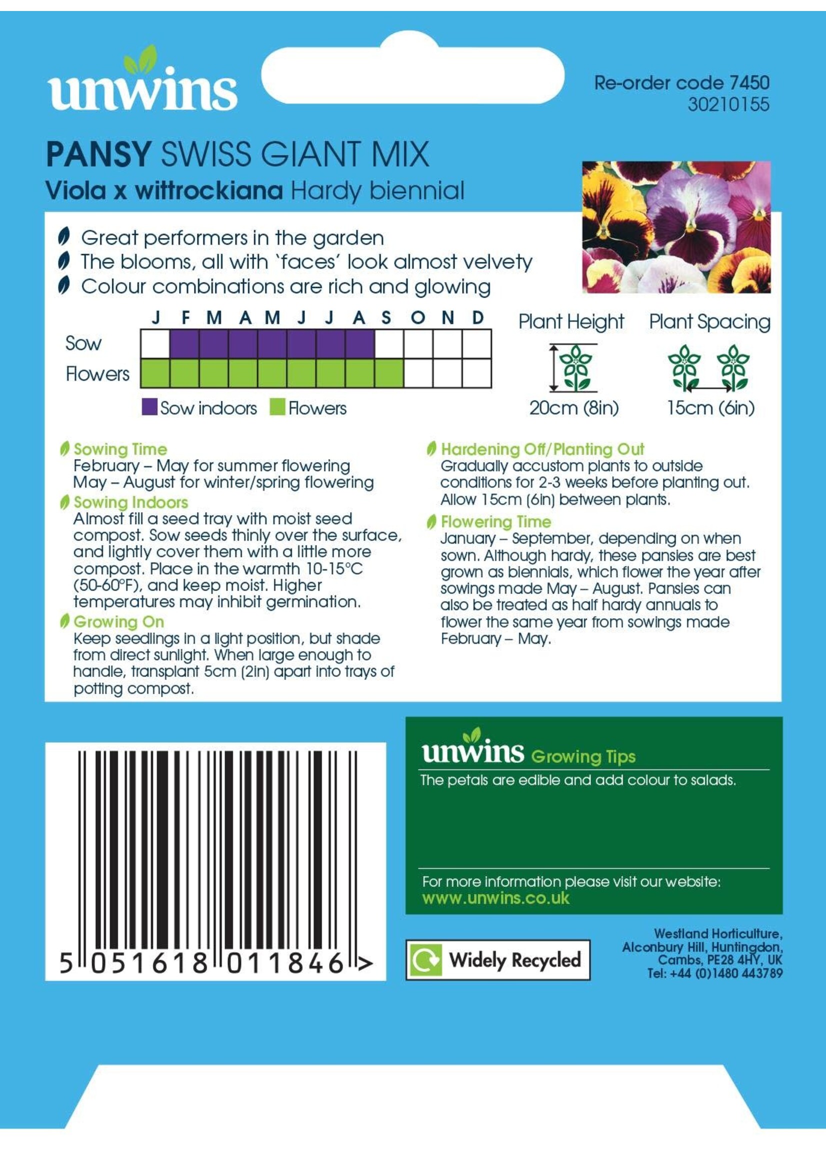 Unwins Pansy - Swiss Giant Mixed