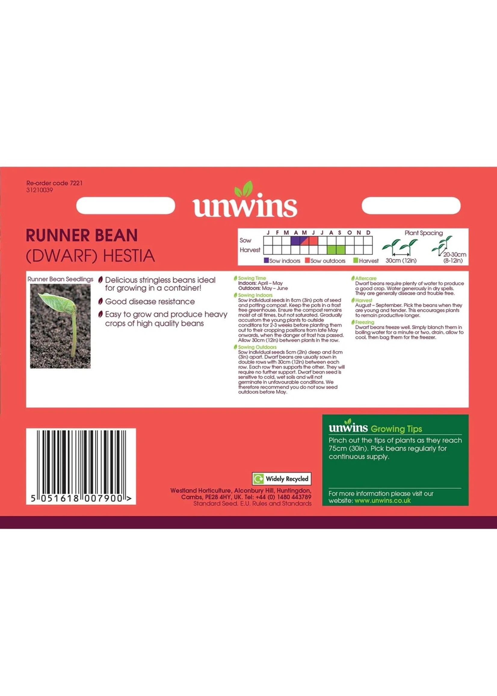Unwins Runner Bean (Dwarf) - Hestia