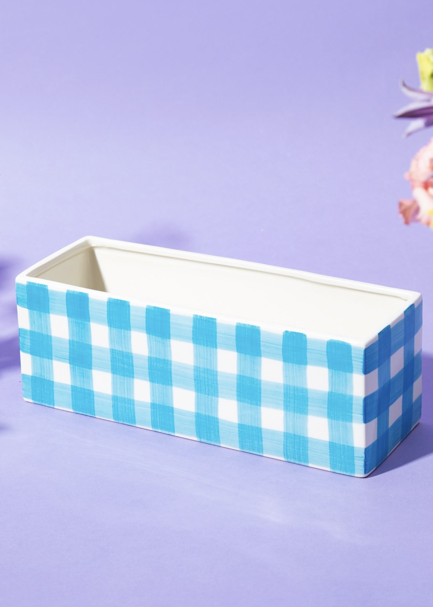 Sass & Belle Gingham Trough Planter Blue