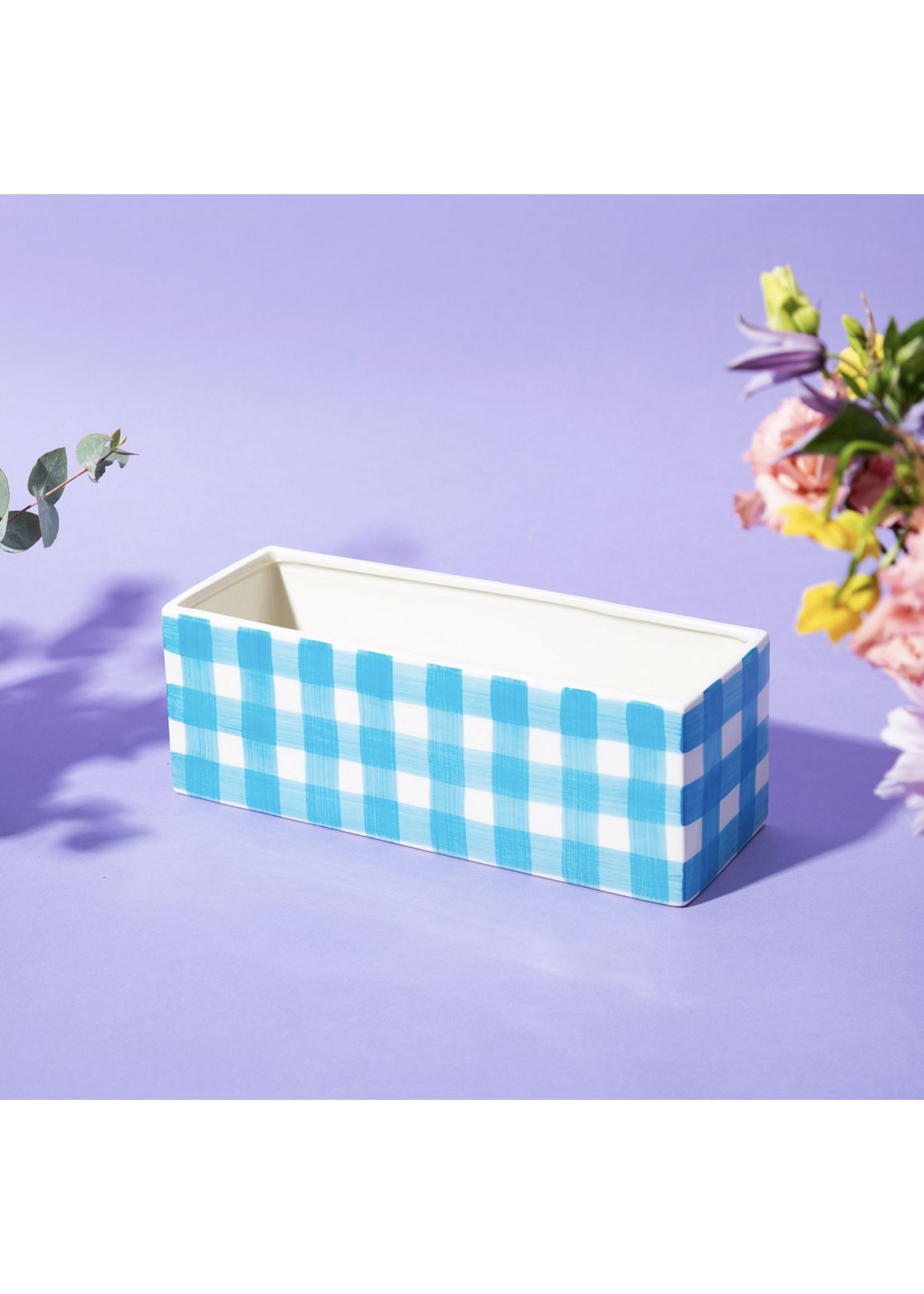 Sass & Belle Gingham Trough Planter Blue