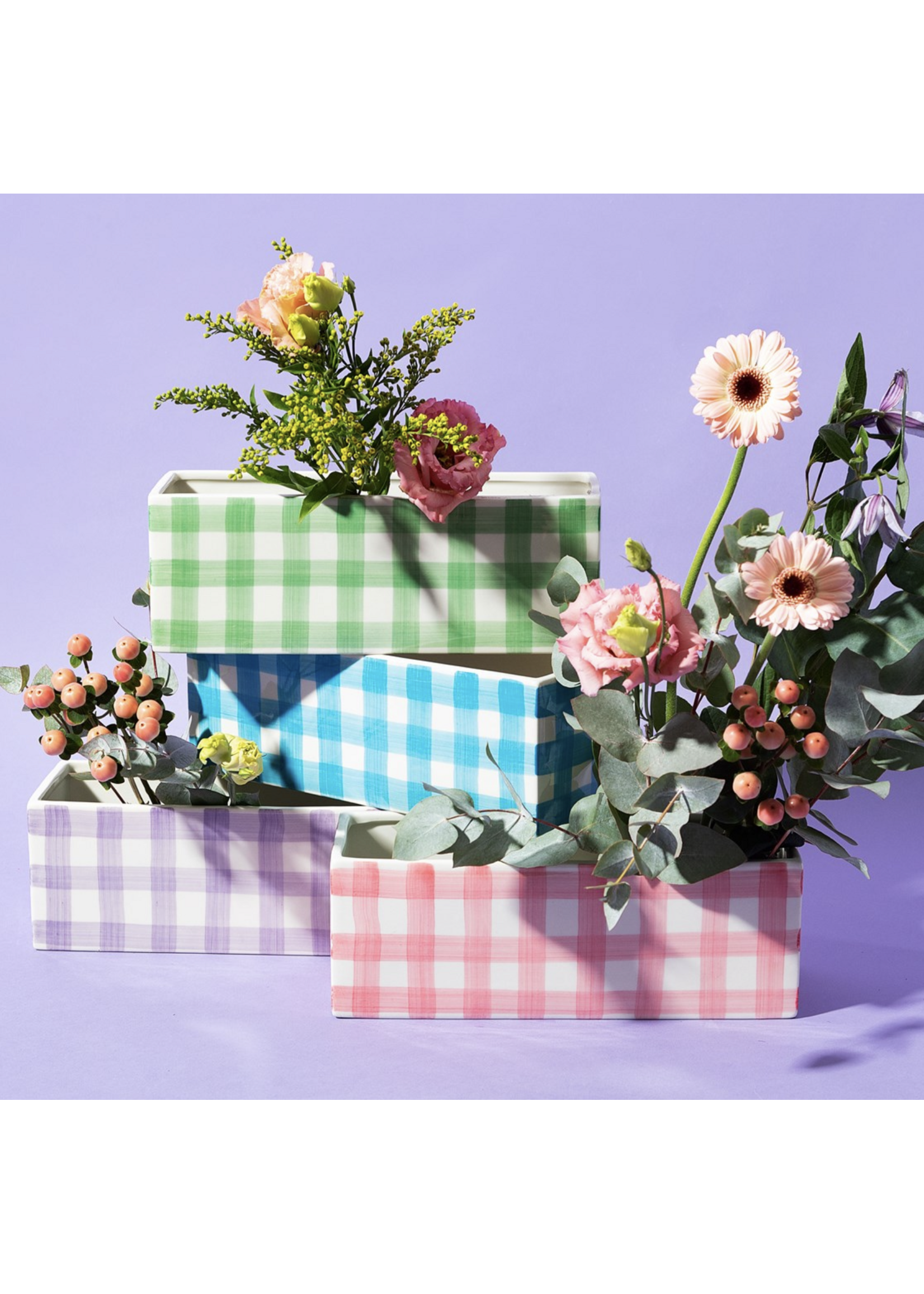 Sass & Belle Gingham Trough Planter Blue