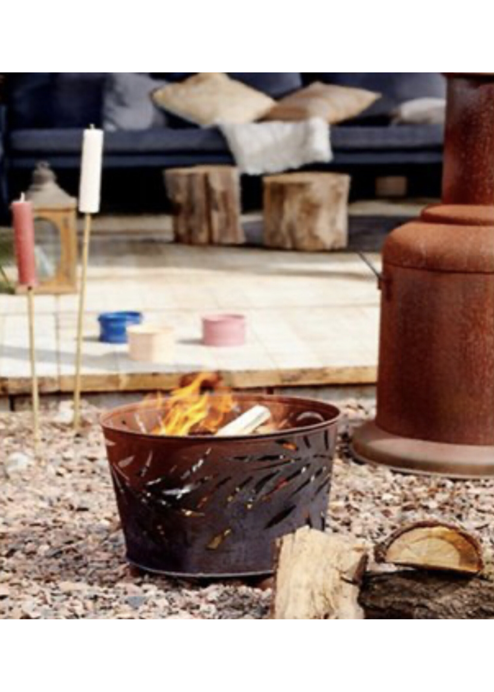 Decoris Rust Fire Basket Leaf Print