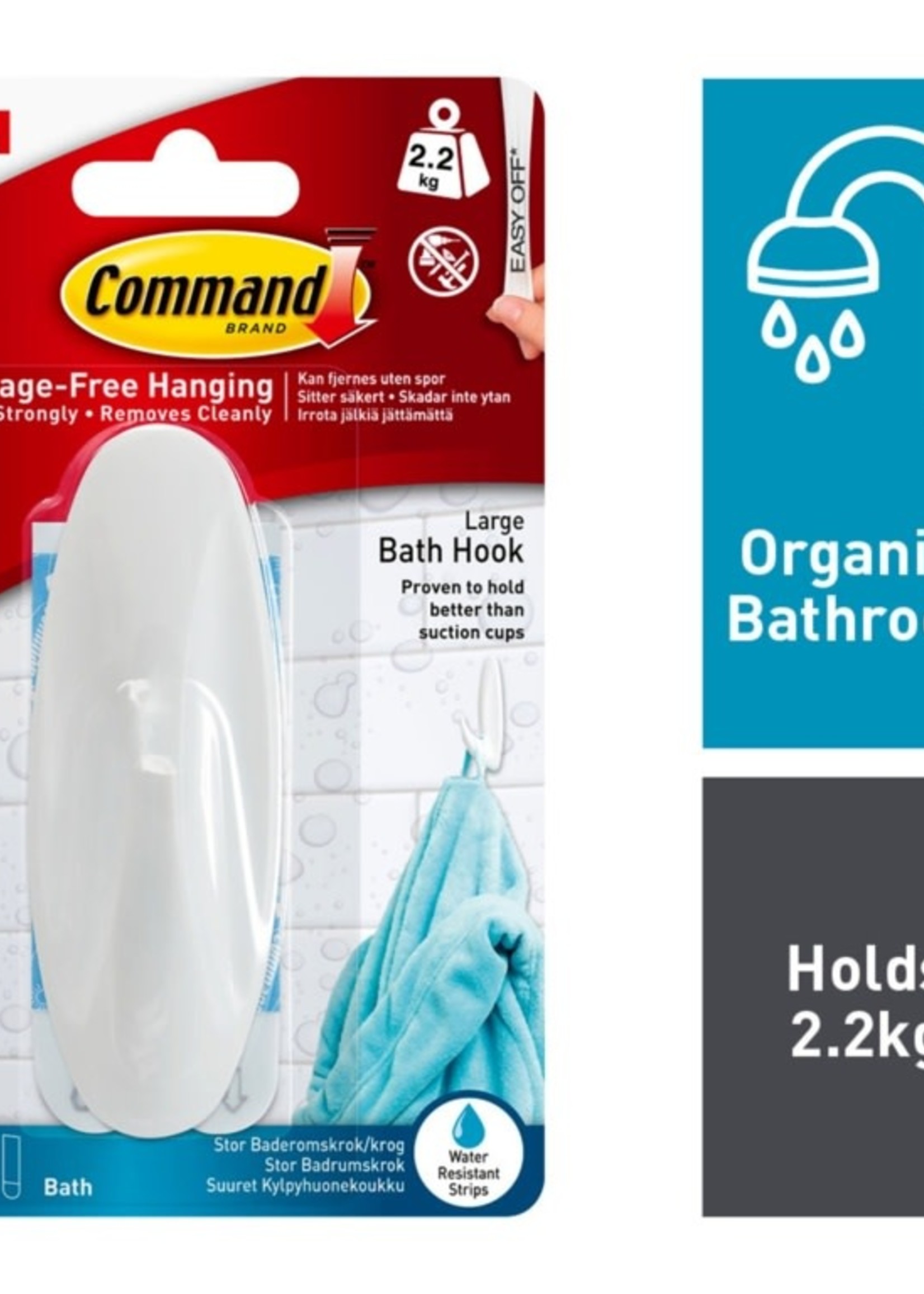 3M - Command Commad Designer Hook With Bath Strips Large