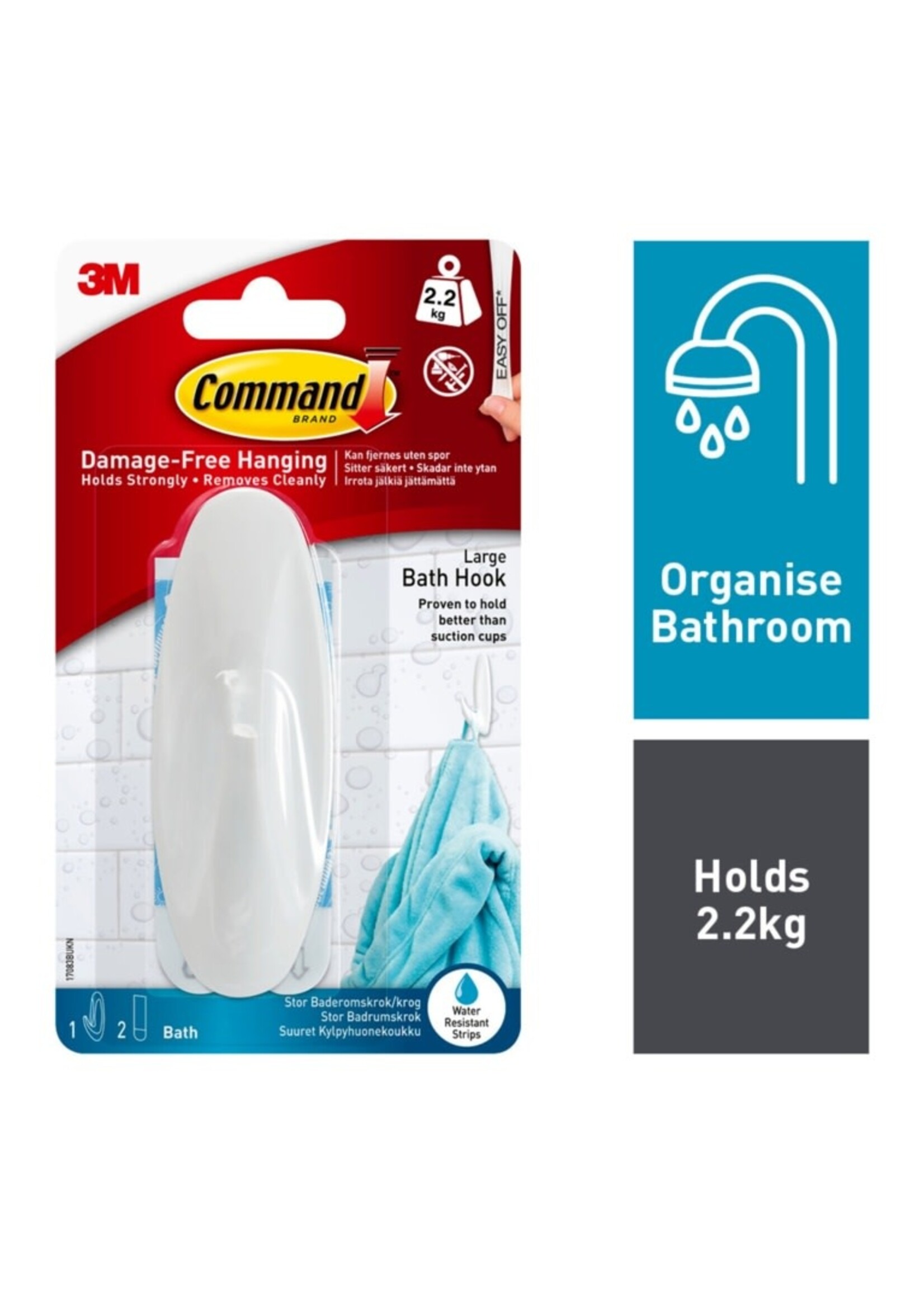 3M - Command Commad Designer Hook With Bath Strips Large
