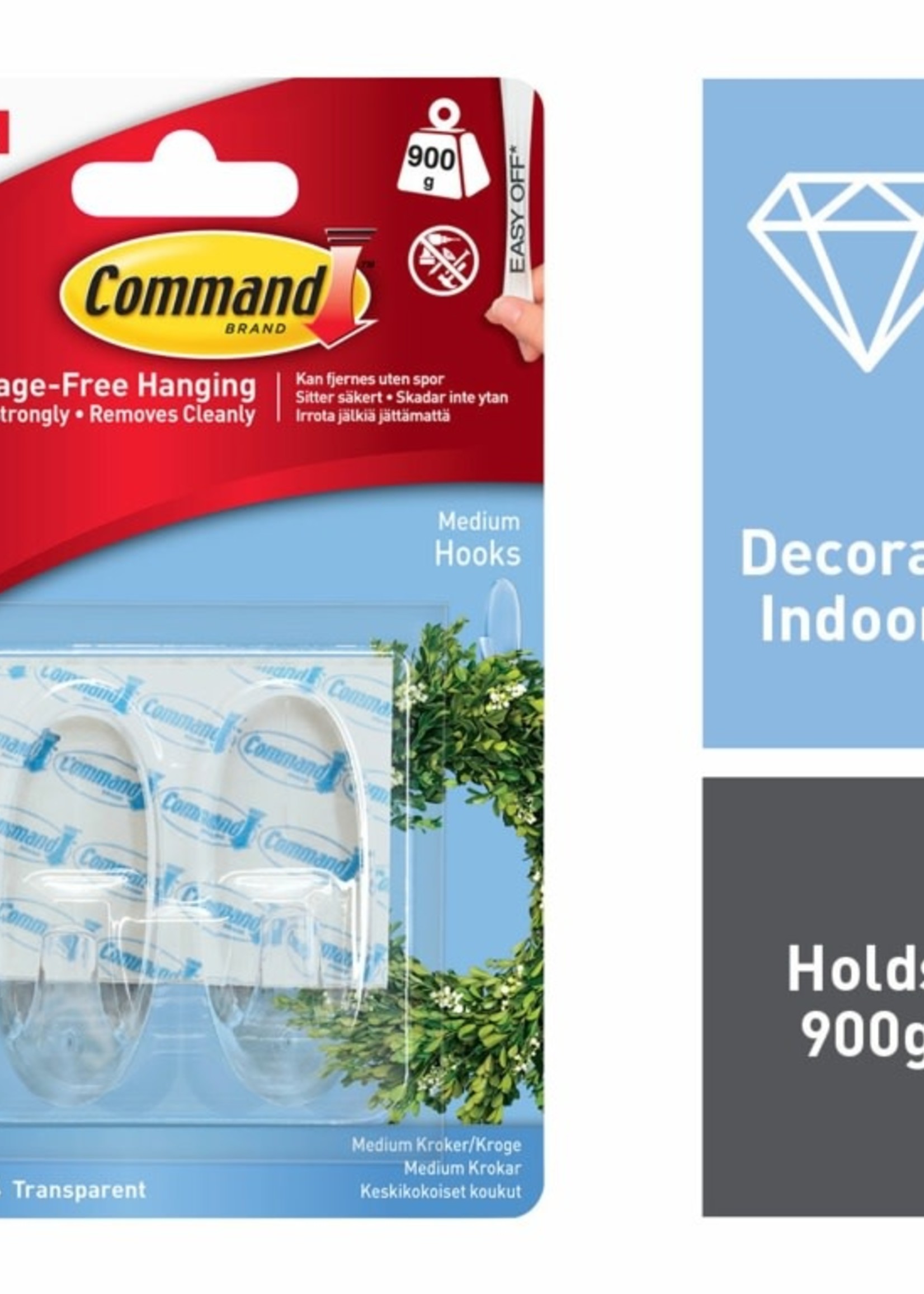 3M - Command Commad Clear Hooks Medium 2 Hooks, 4 Medium Strips