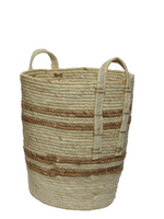 Decoris Cornleaf Basket round waterborne paint stripe Large 42x48cm