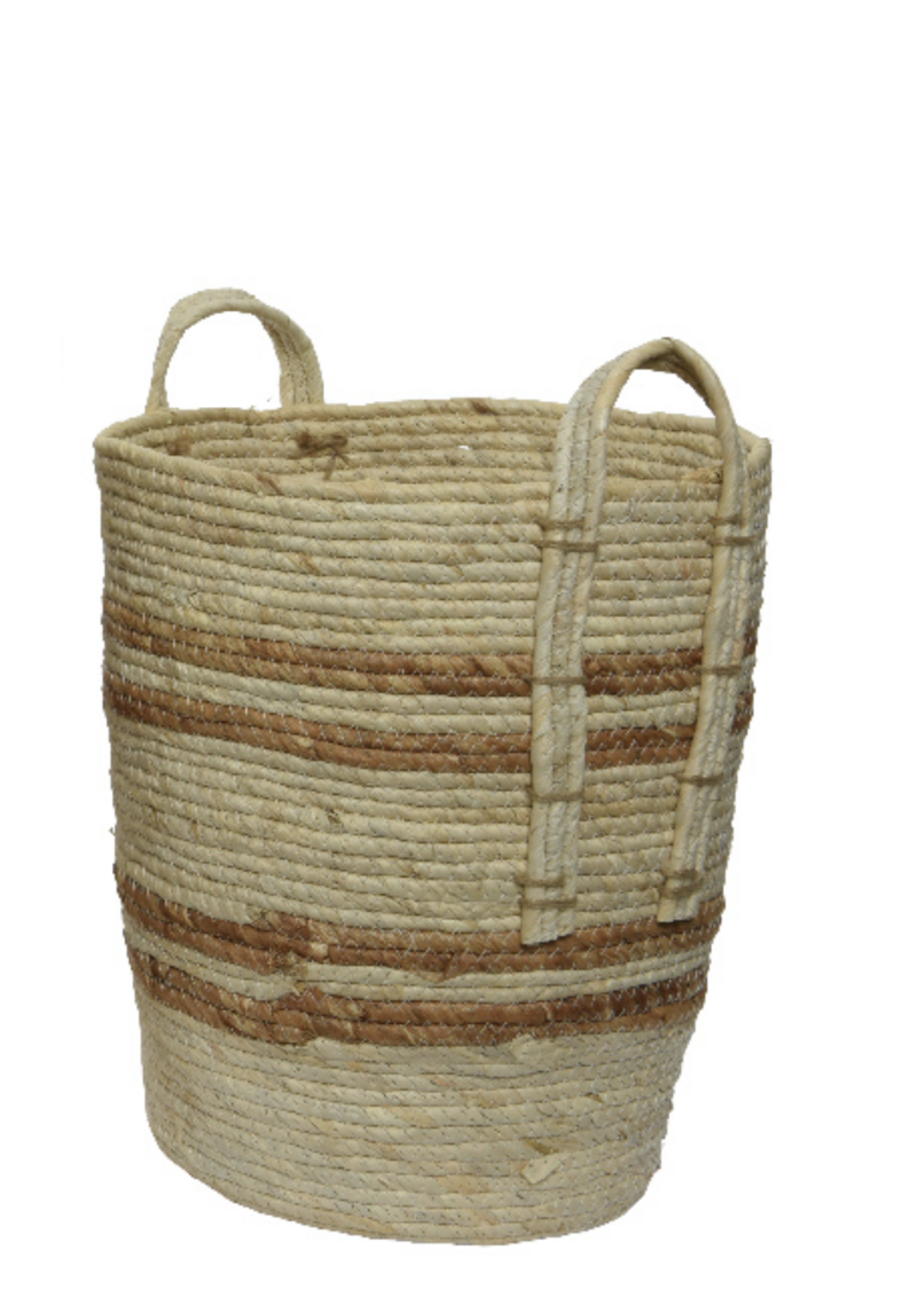 Decoris Cornleaf Basket round waterborne paint stripe Large 42x48cm