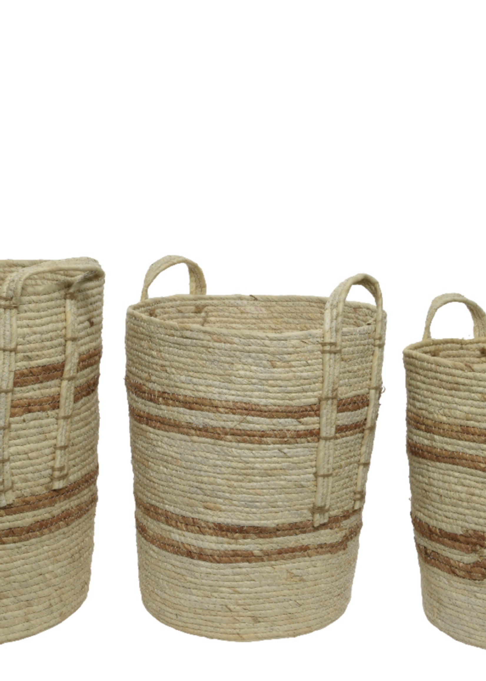 Decoris Cornleaf Basket round waterborne paint stripe Large 42x48cm