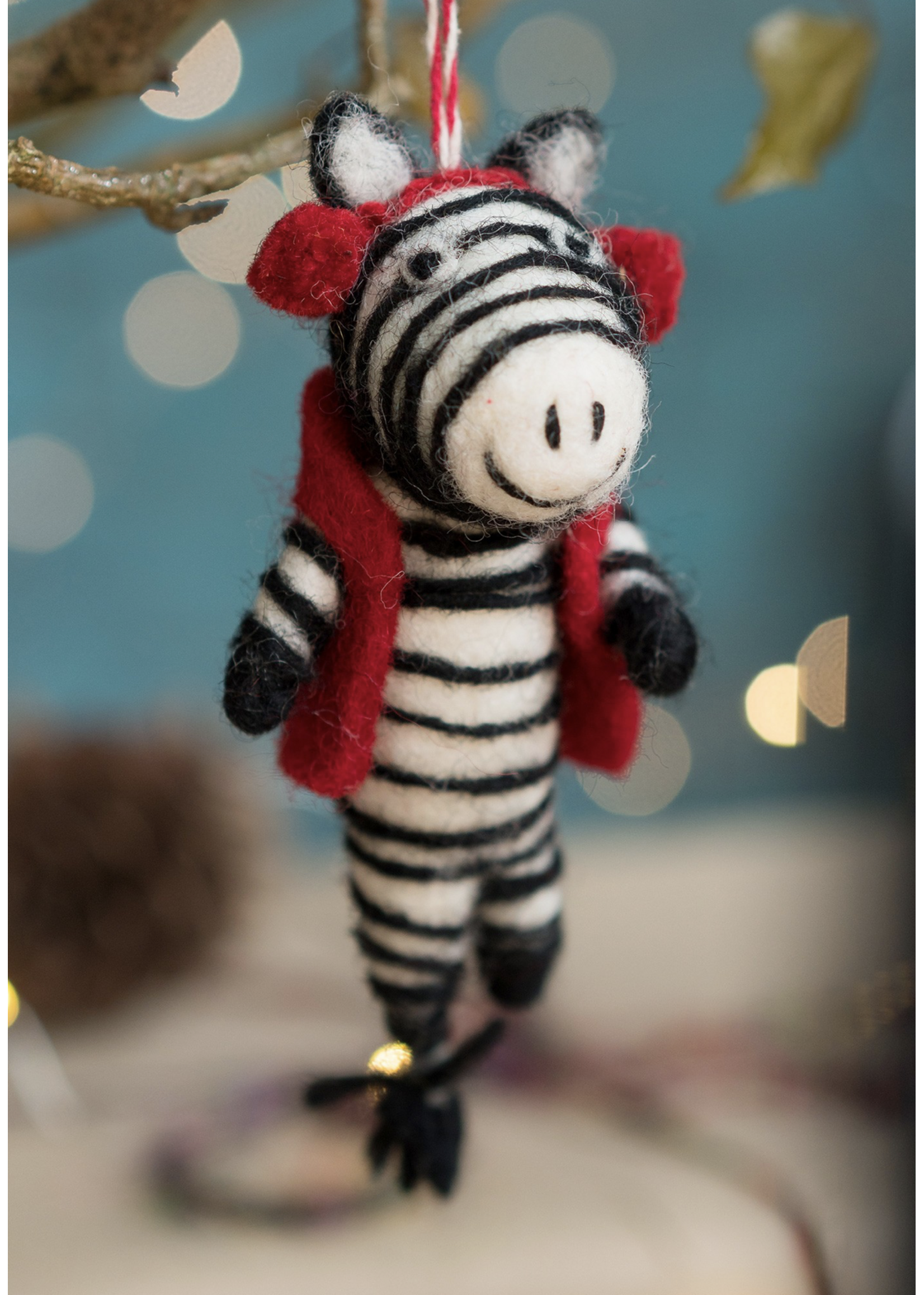 Namaste Felt Zebra In Earmuffs Fairtrade