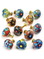 Namaste Hand Painted Colour Ceramic Round Doorknob