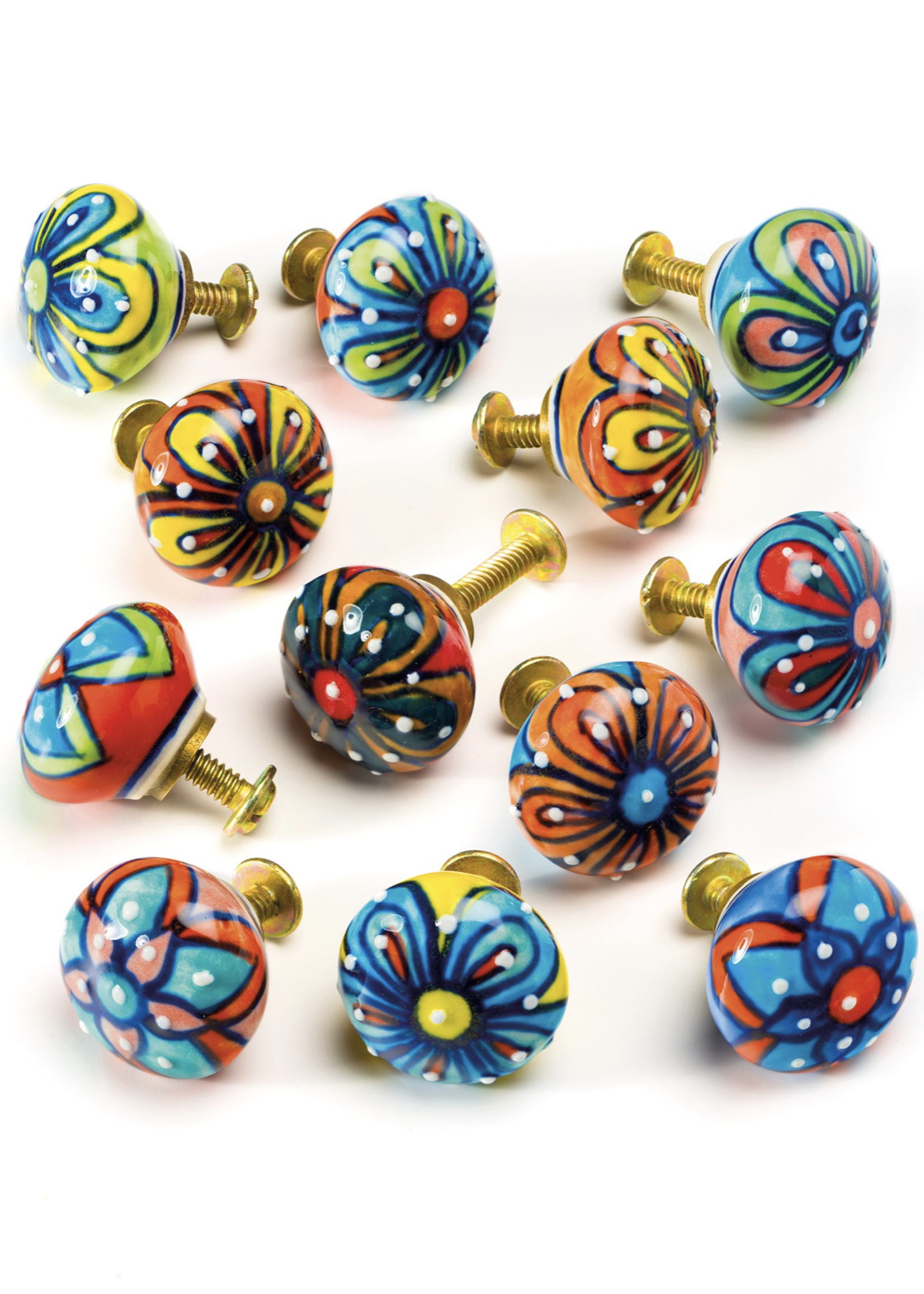 Namaste Hand Painted Colour Ceramic Round Doorknob