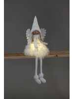 Snowtime LED Light Up Sitting Angel In White Fluffy Dress 56cm