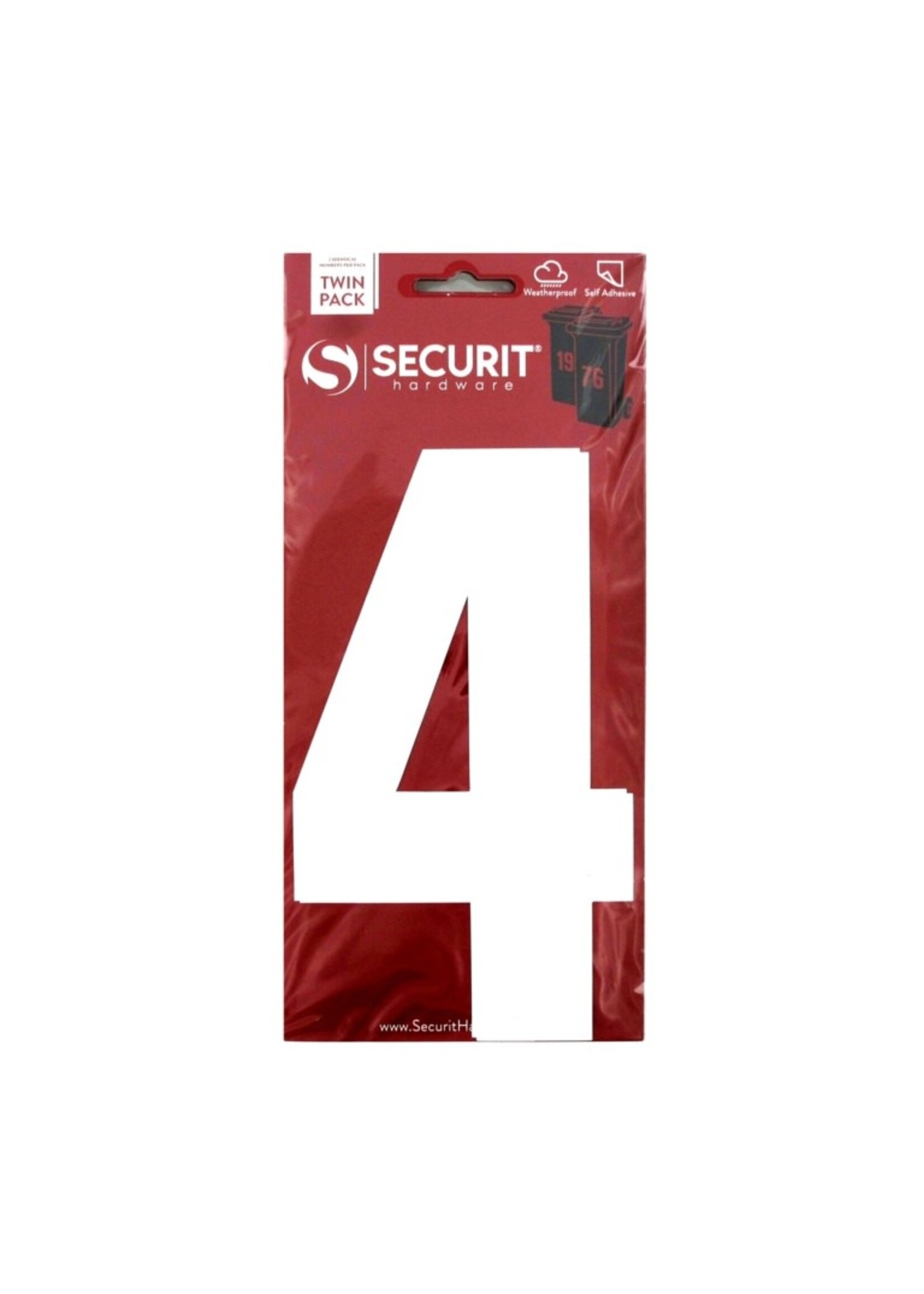 Securit White Self Adhesive Wheelie Bin Numbers Pack 2 No 4