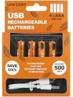 Uni-Com Uni-Com USB Rechargeable Batteries 4 x AAA