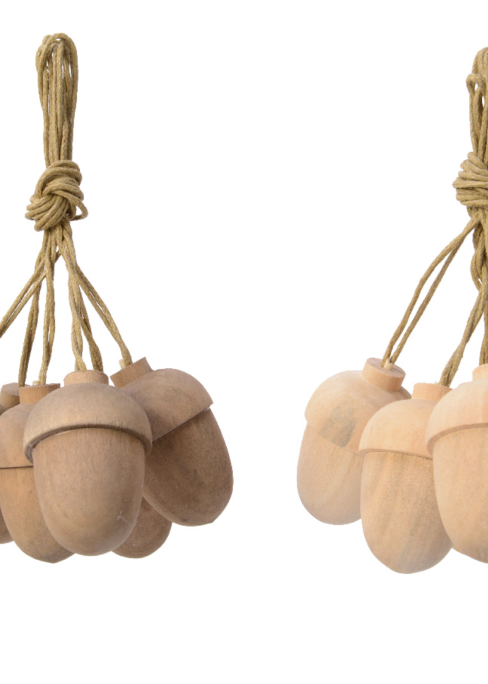 Decoris Wooden Hanging Acorns Set of 6 - 2 Designs