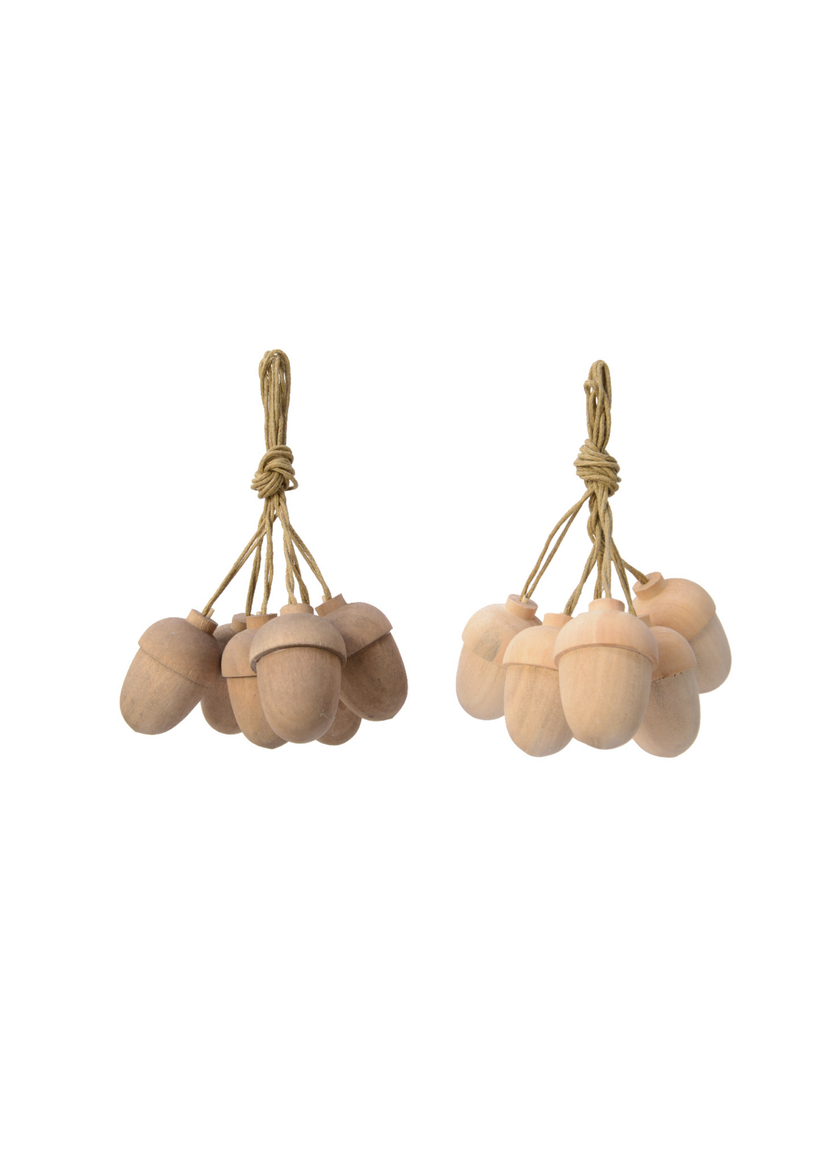 Decoris Wooden Hanging Acorns Set of 6 - 2 Designs