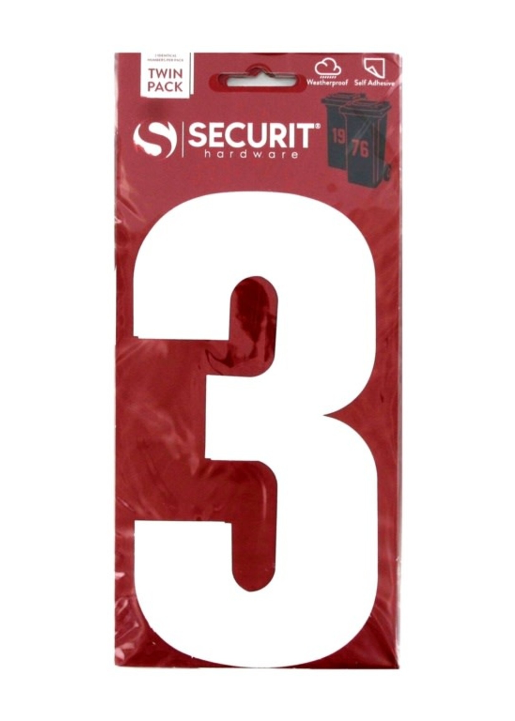 Securit White Self Adhesive Wheelie Bin Numbers Pack 2 No 3