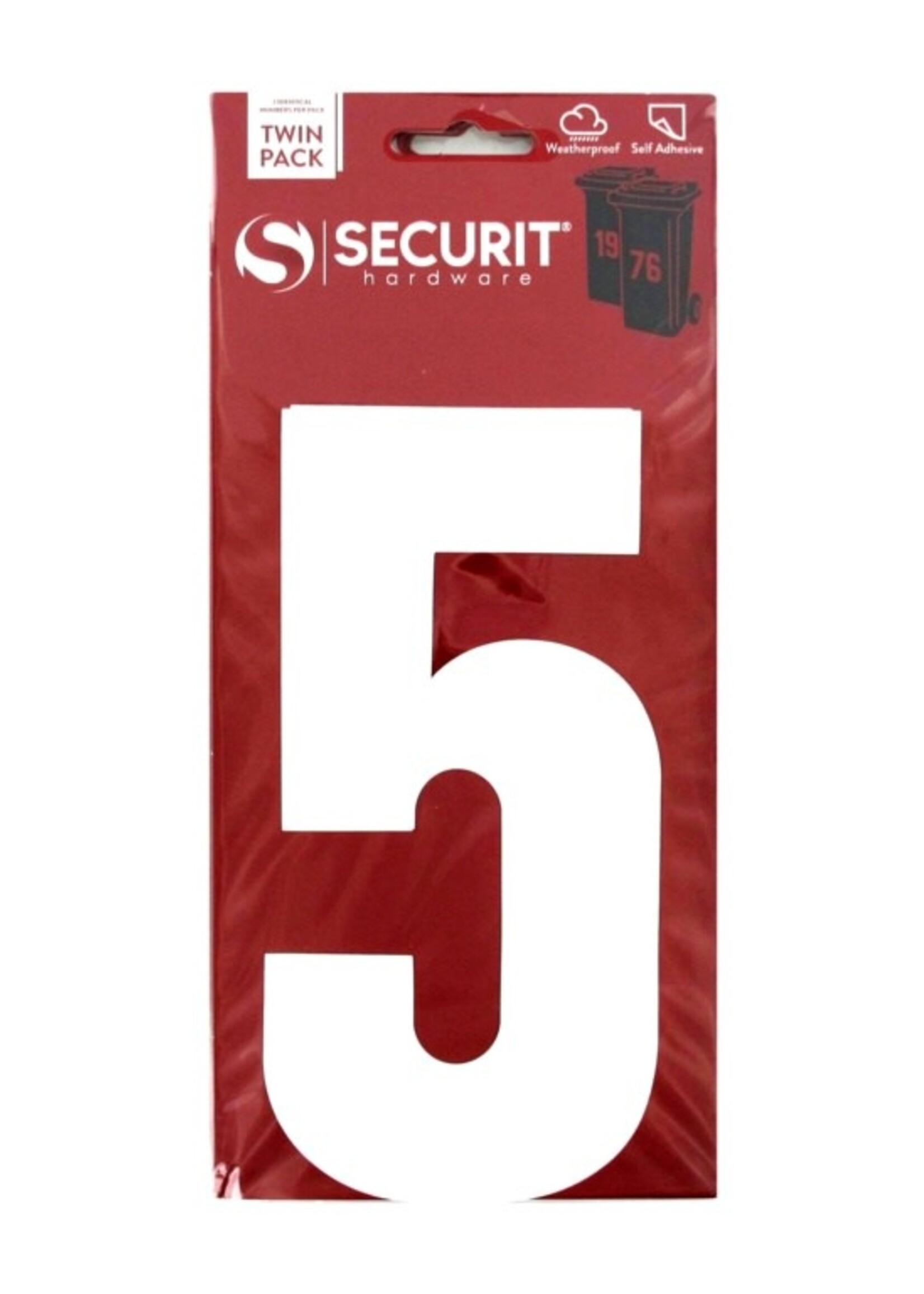 Securit White Self Adhesive Wheelie Bin Numbers Pack 2 No 5