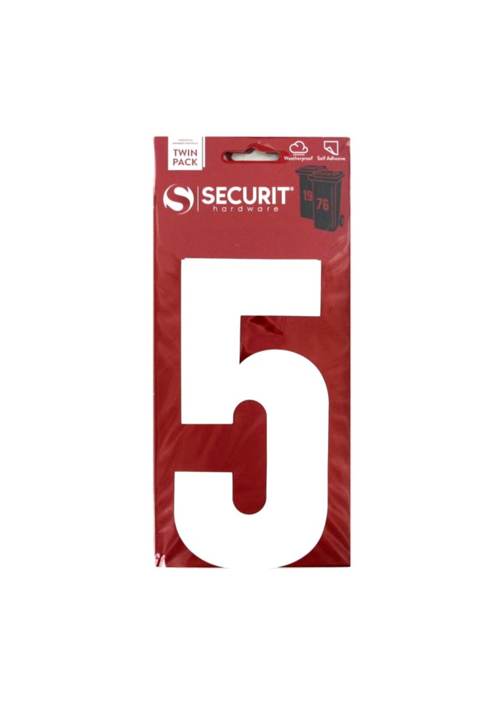 Securit White Self Adhesive Wheelie Bin Numbers Pack 2 No 5