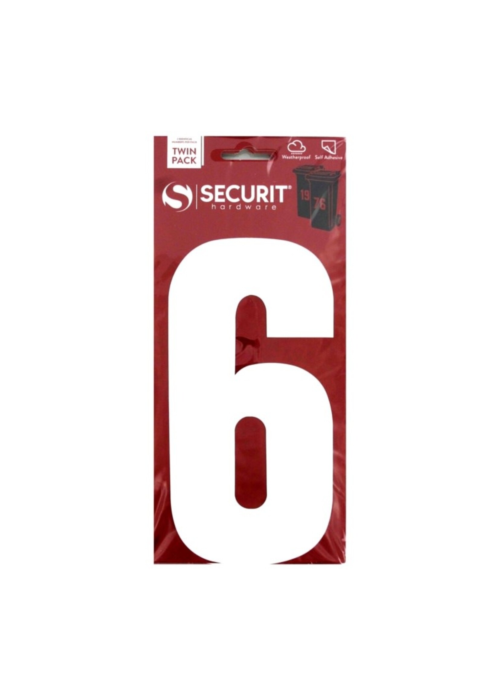 Securit White Self Adhesive Wheelie Bin Numbers Pack 2 No 6