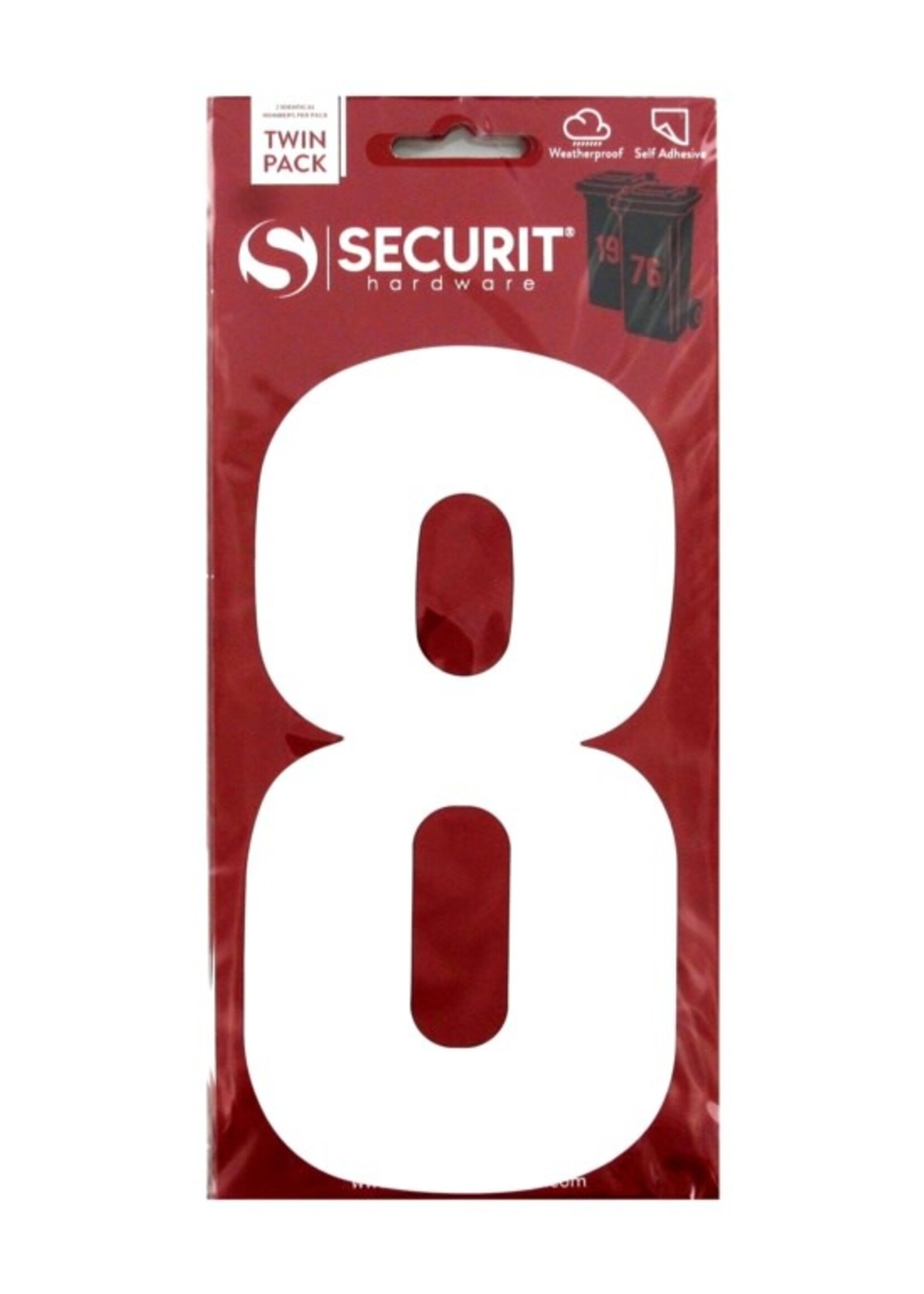 Securit White Self Adhesive Wheelie Bin Numbers Pack 2 No 8