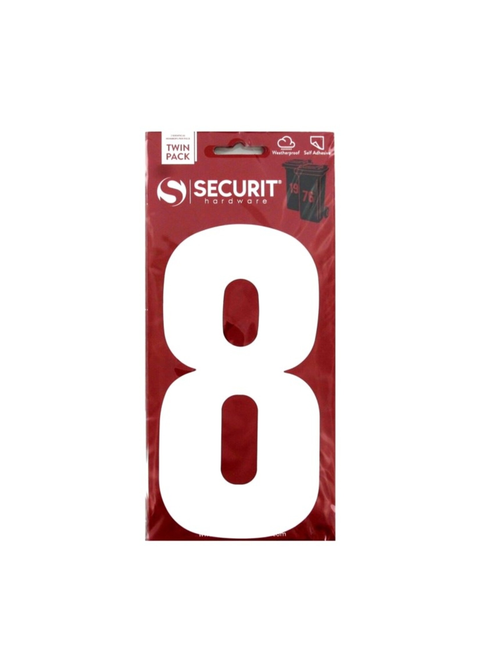 Securit White Self Adhesive Wheelie Bin Numbers Pack 2 No 8