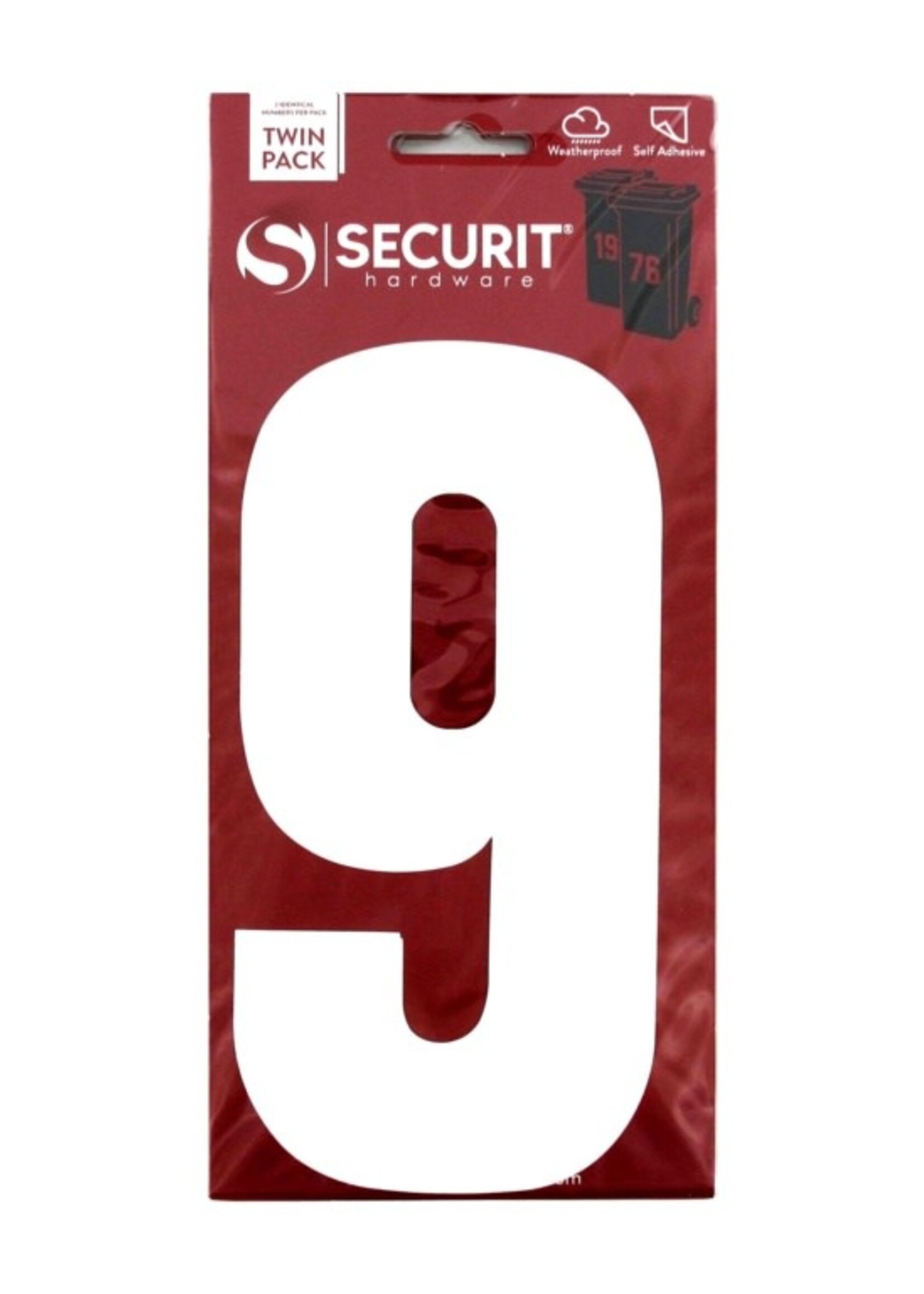 Securit White Self Adhesive Wheelie Bin Numbers Pack 2 No 9