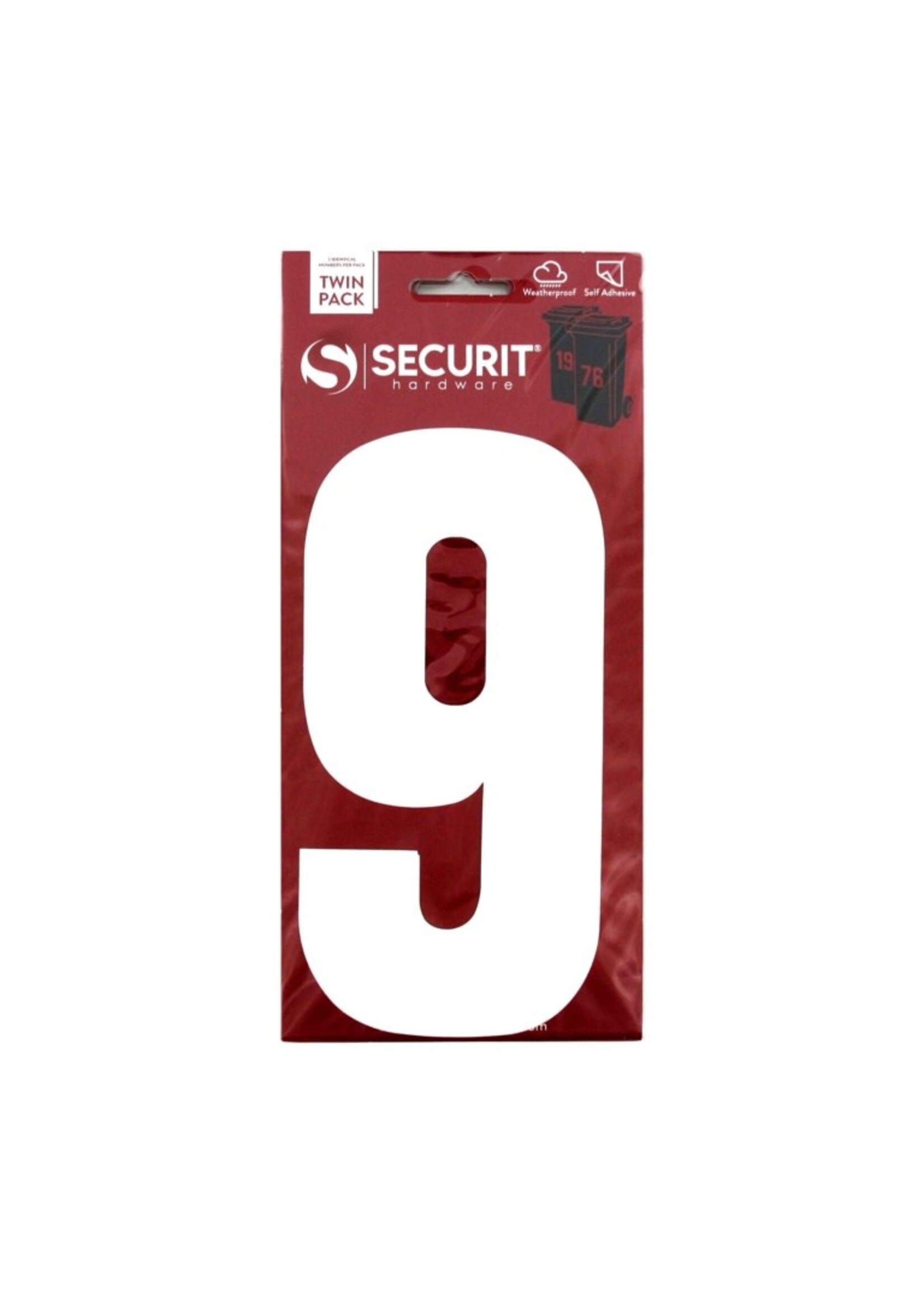 Securit White Self Adhesive Wheelie Bin Numbers Pack 2 No 9