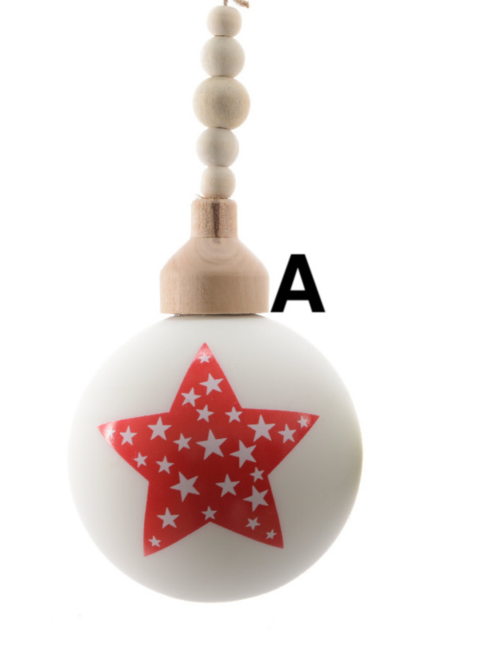 Kaemingk Glass Bauble with Wood Cap 10 cm Assorted designs - star or heart or tree