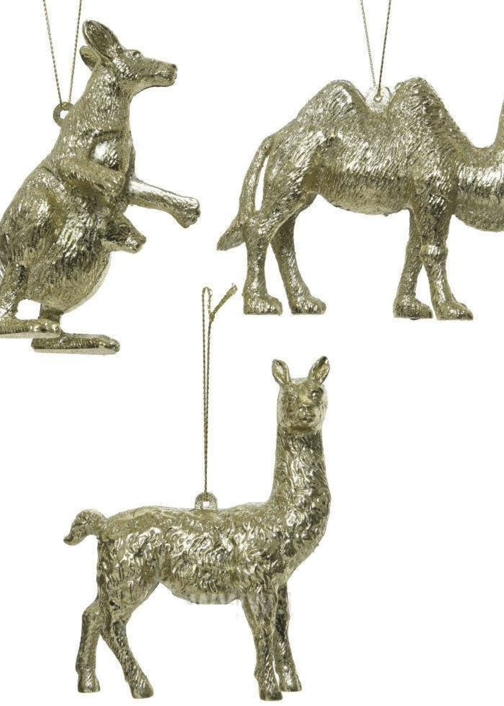 Kaemingk Hanging Gold Animals - choice of 3 including Alpaca, Camel and Kangeroo