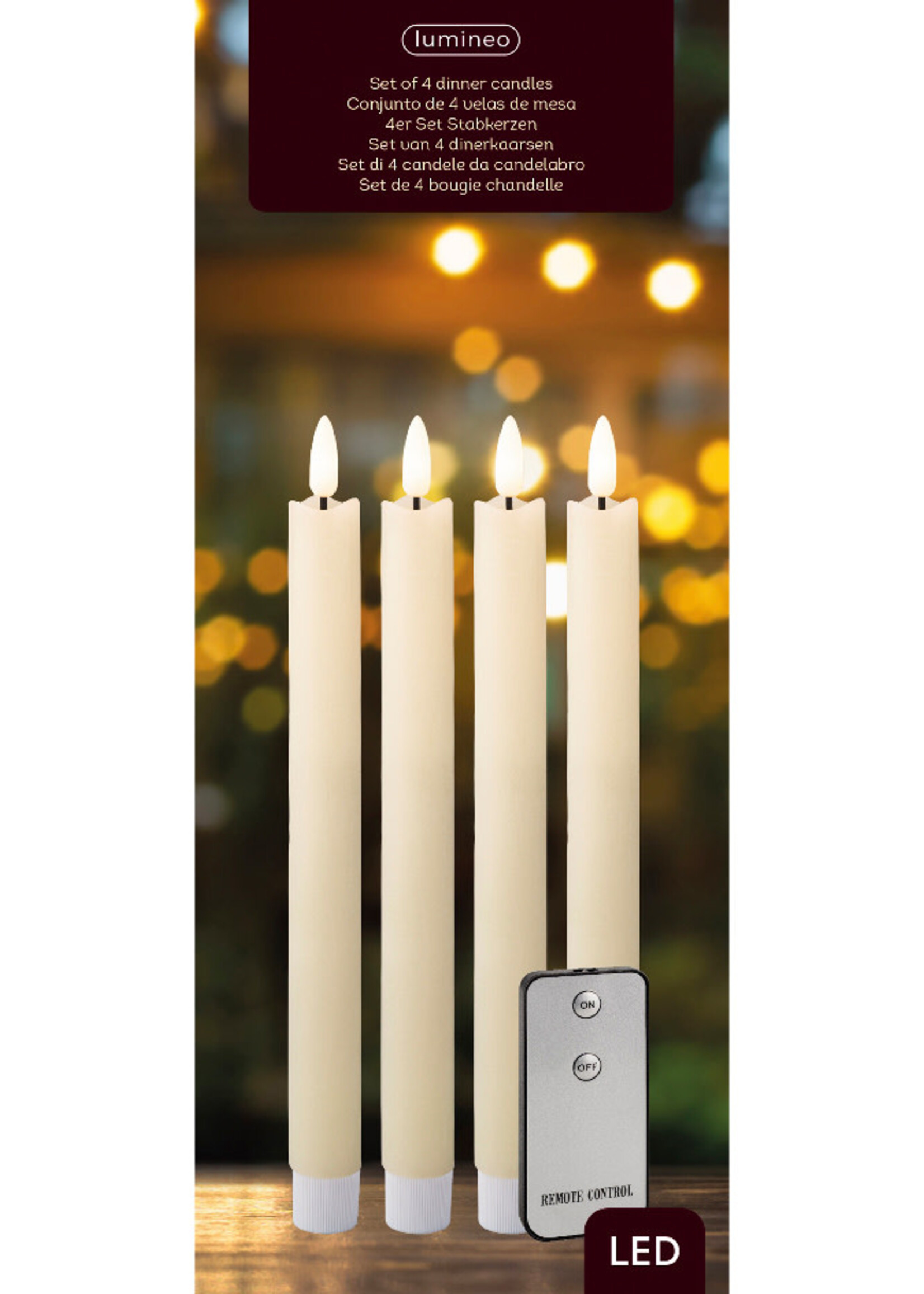 Lumineo LED Dinner Candle Set of 4 with Remote