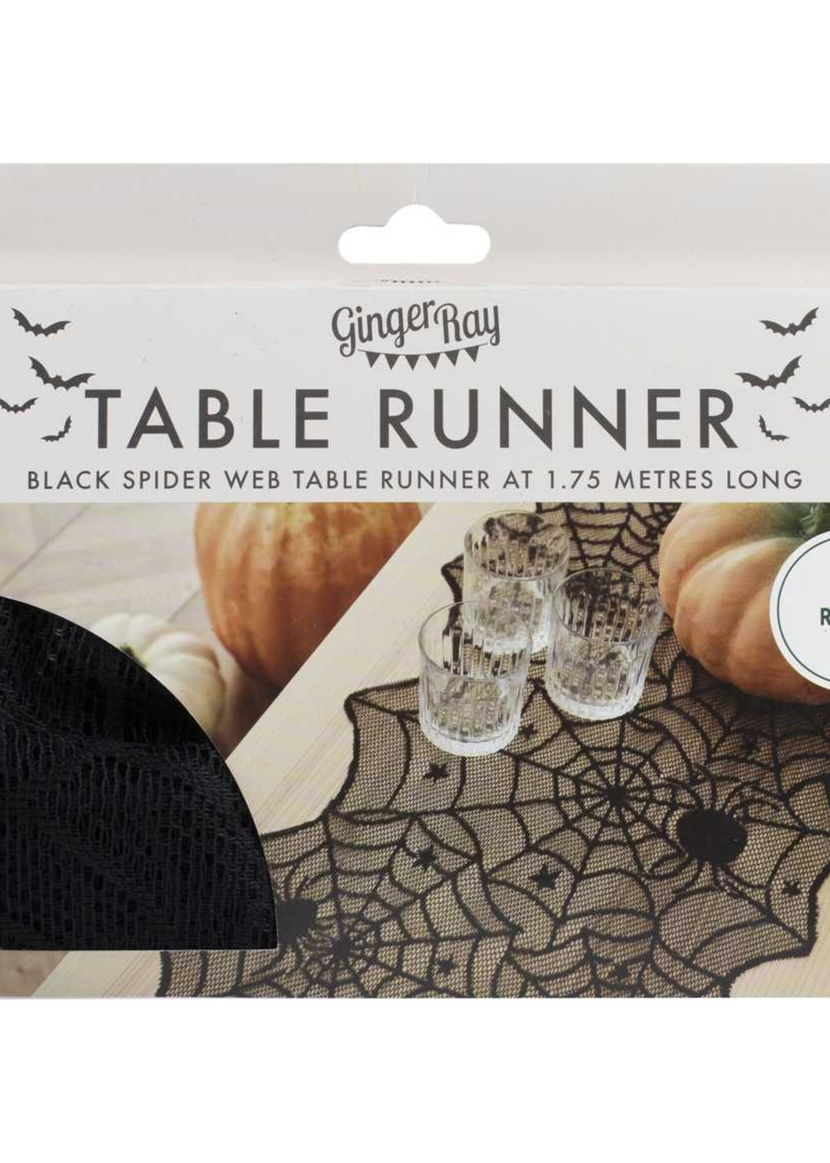 Ginger Ray Black Spider Web Halloween Table Runner 175cm