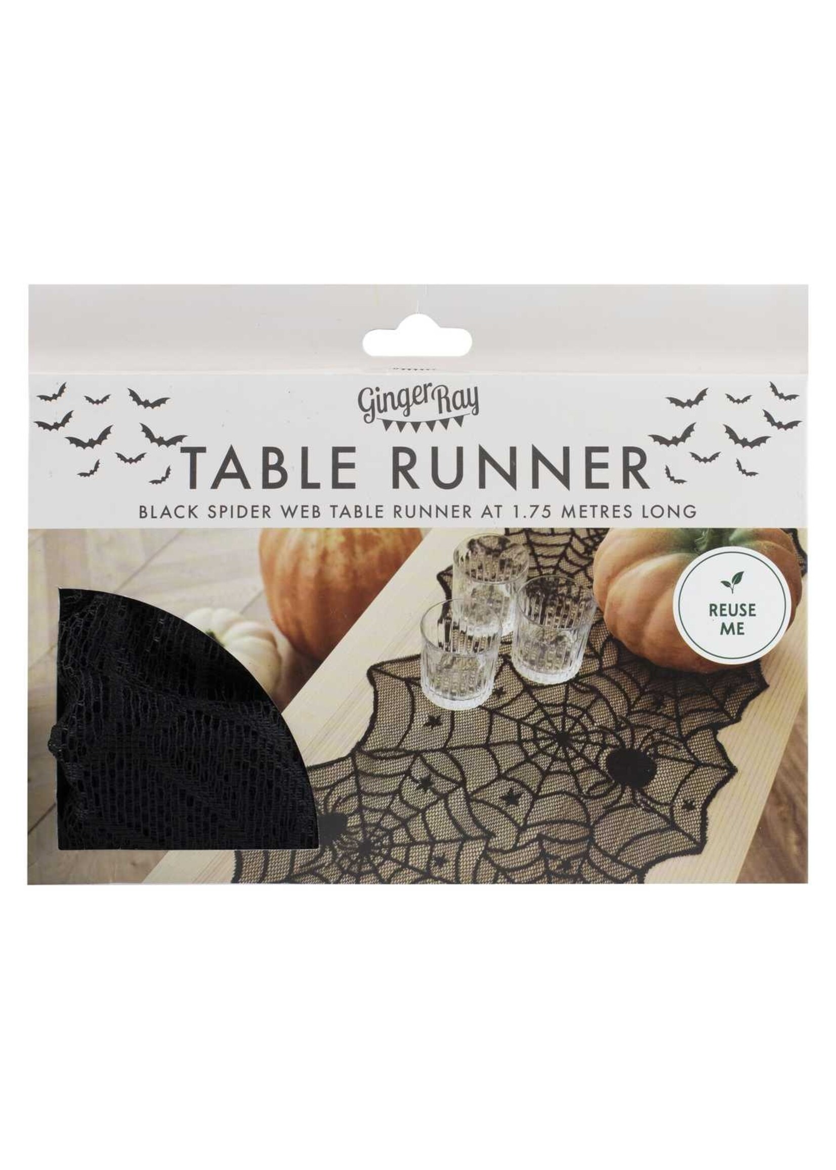 Ginger Ray Black Spider Web Halloween Table Runner 175cm