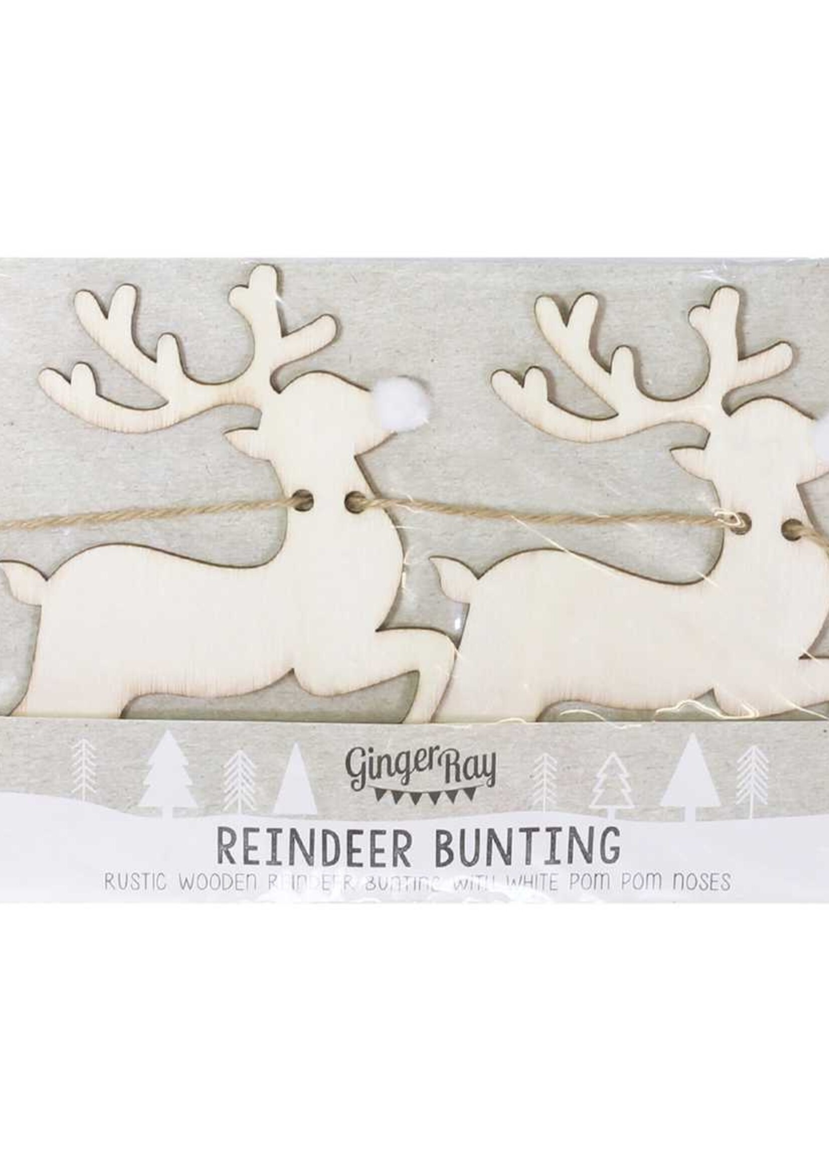 Ginger Ray Reindeer Shaped Wooden Christmas Bunting With Pom Poms