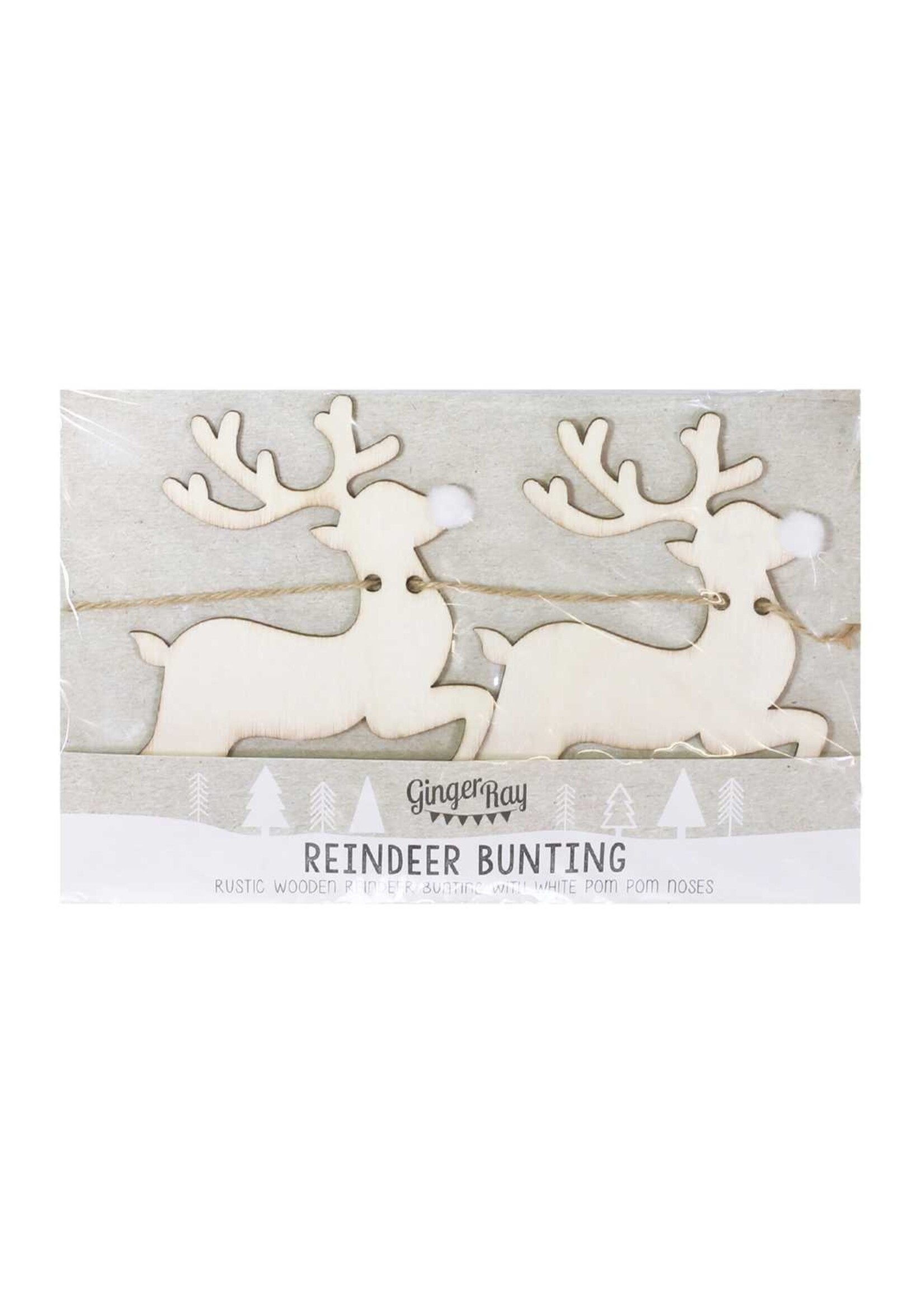 Ginger Ray Reindeer Shaped Wooden Christmas Bunting With Pom Poms