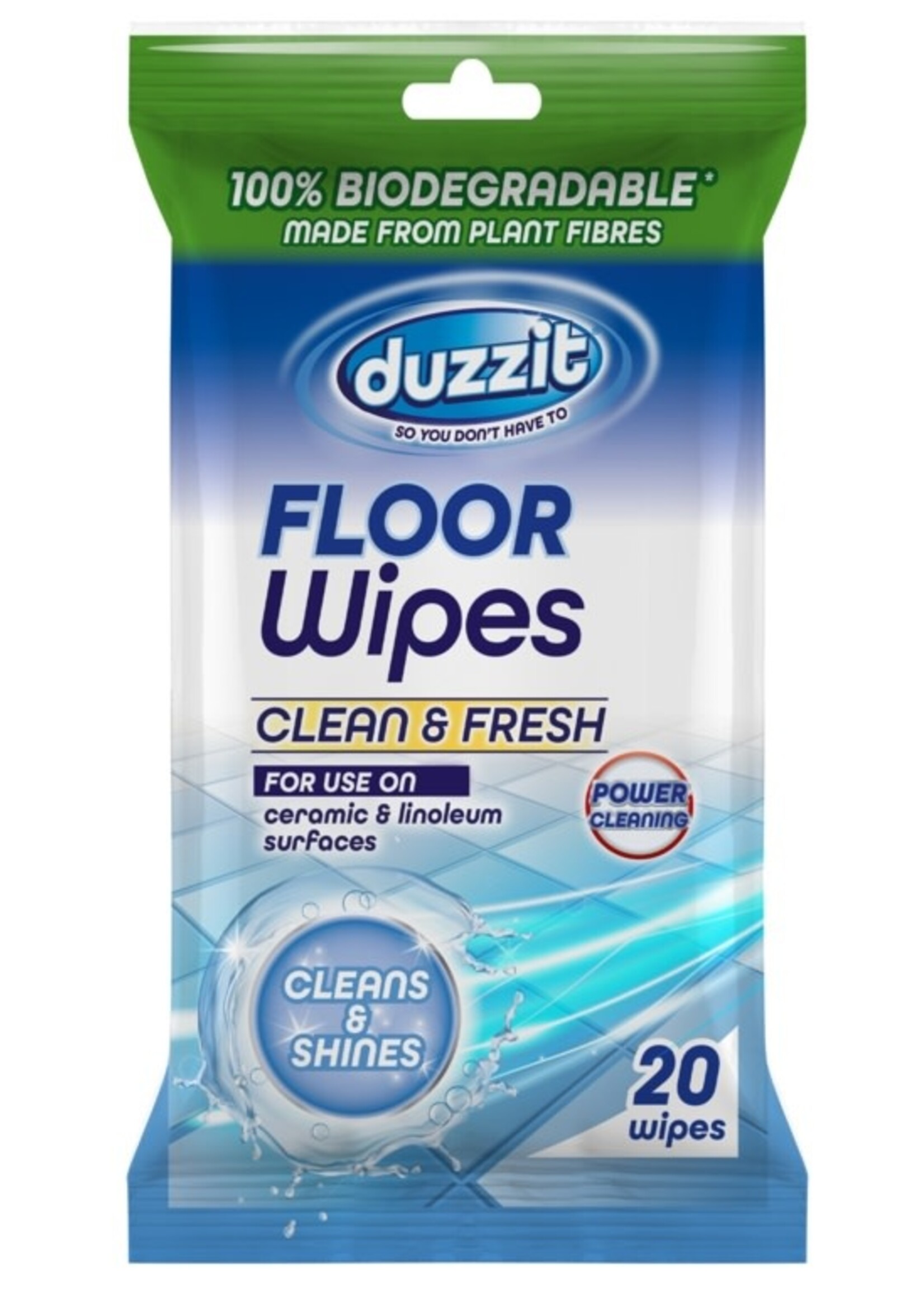 Duzzit Duzzit Biodegradable Floor Wipes Pack 20 Clean & Fresh